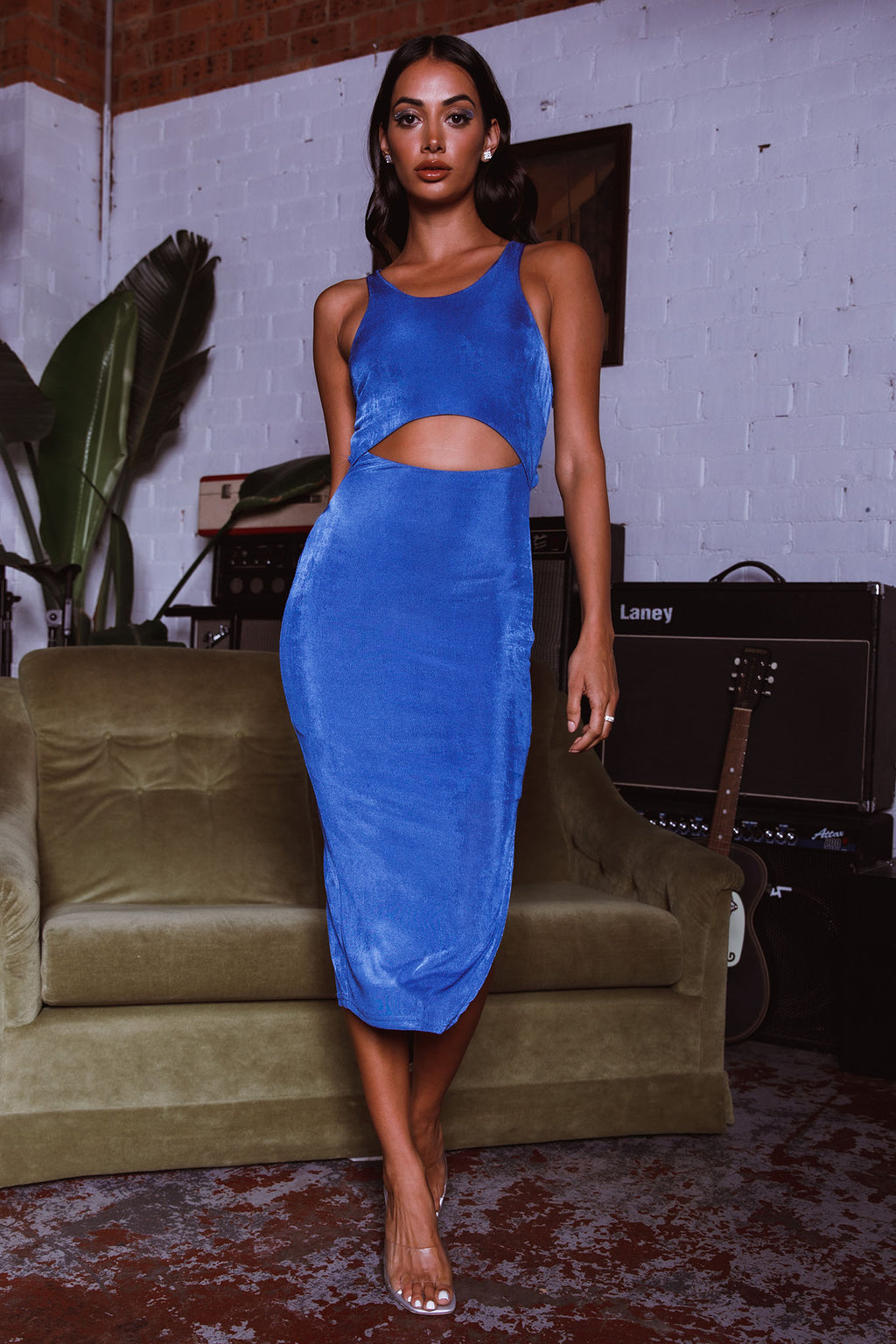 Dominique Cut-Out Twist Midi Dress Blue by Selfie Leslie
