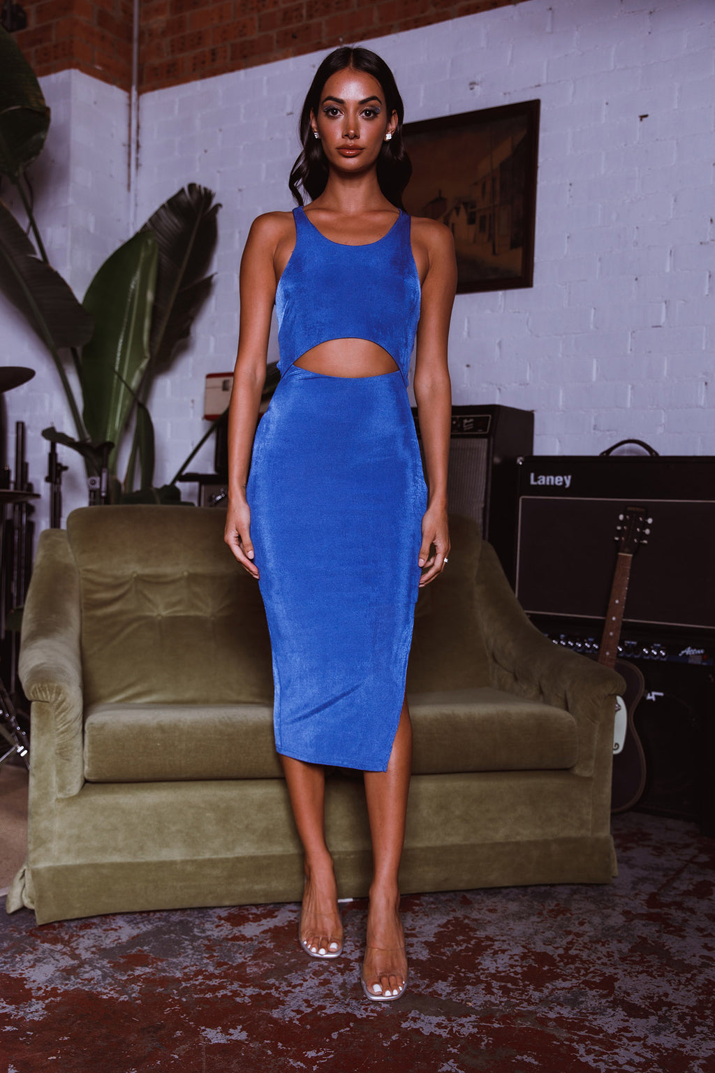 Dominique Cut-Out Twist Midi Dress Blue by Selfie Leslie