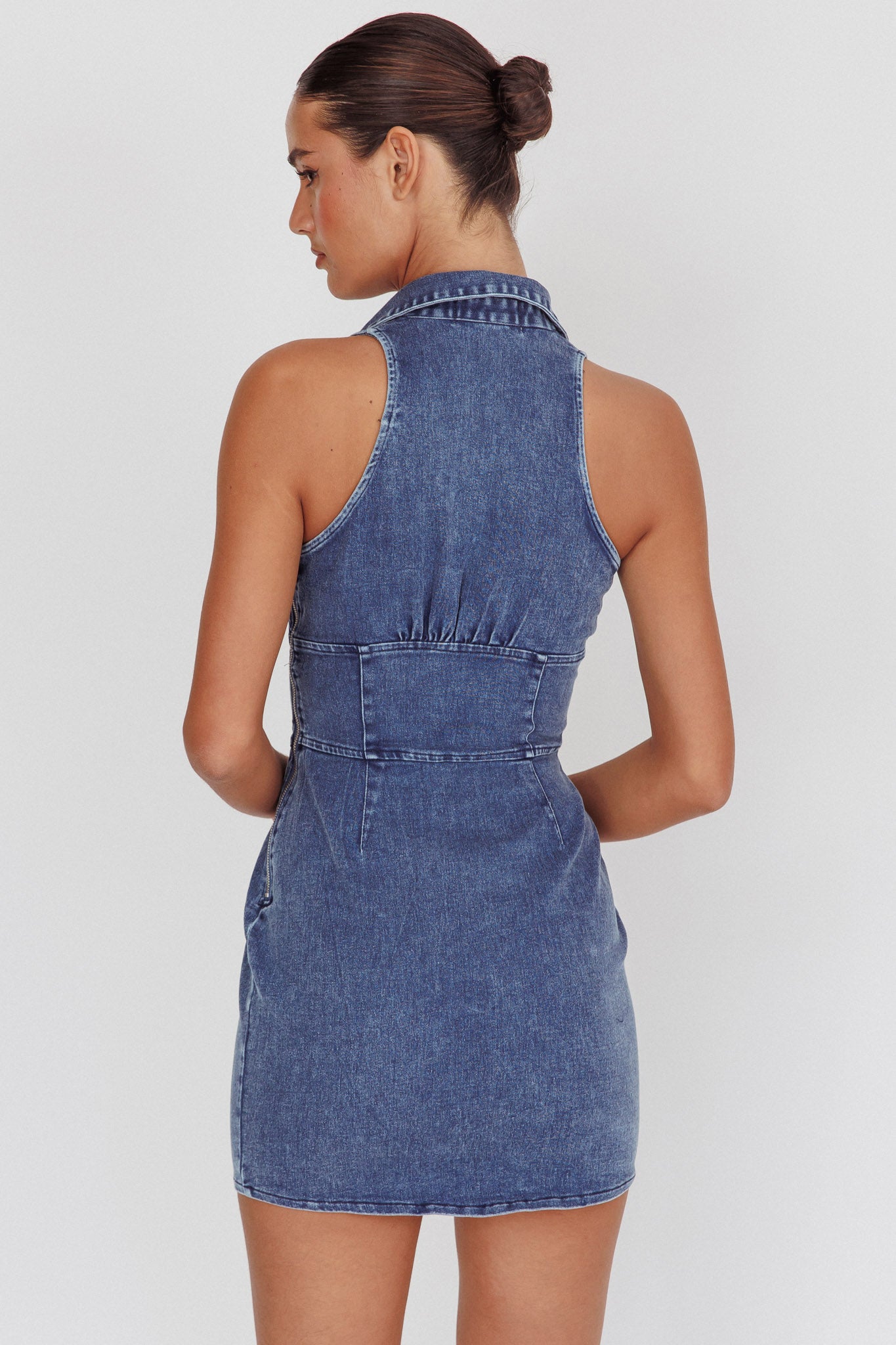 South Beach Faux Button Collared Dress Dark Denim by Selfie Leslie