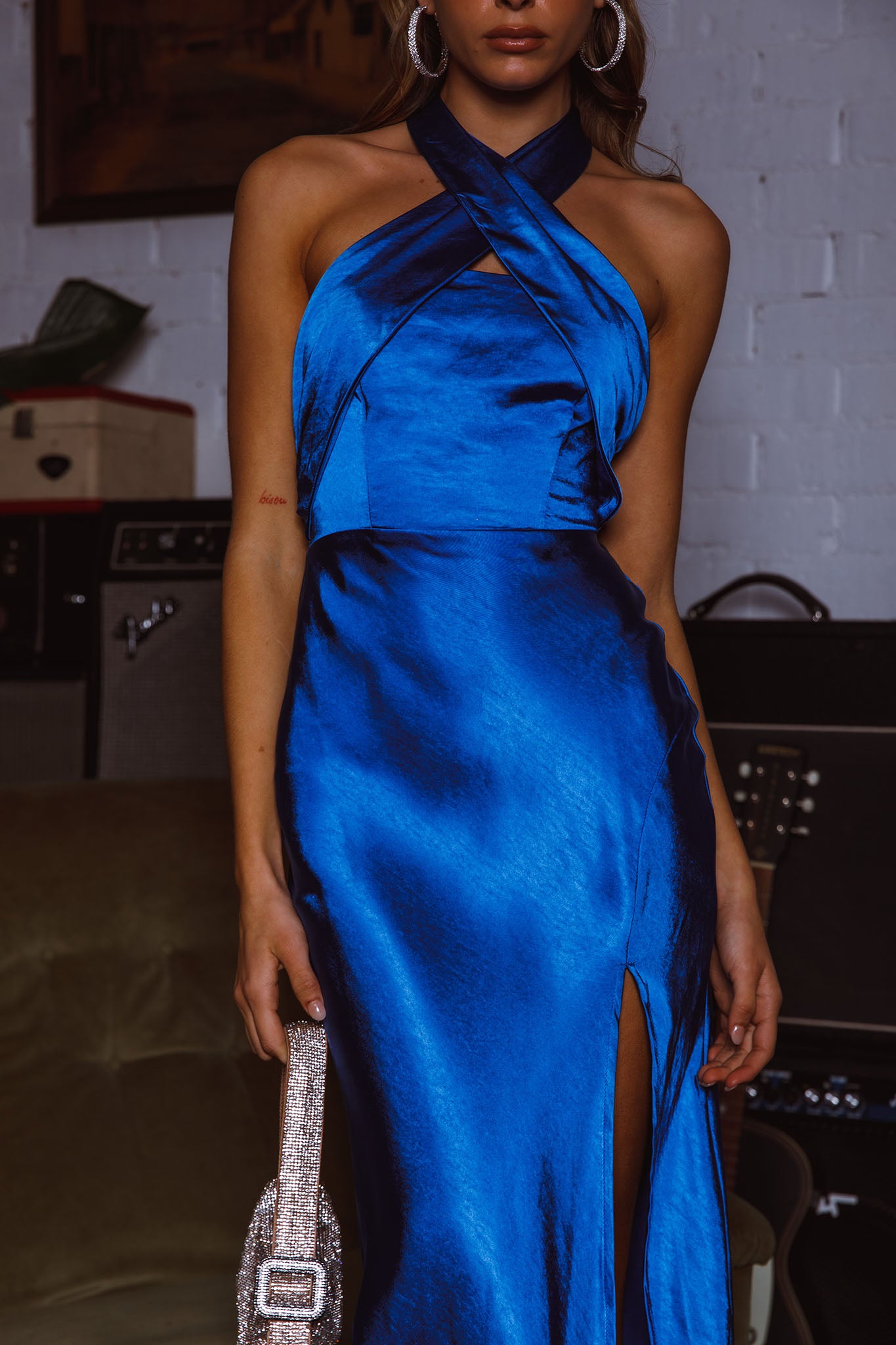 Stars Align Halterneck Satin Midi Dress Cobalt Blue by Selfie Leslie