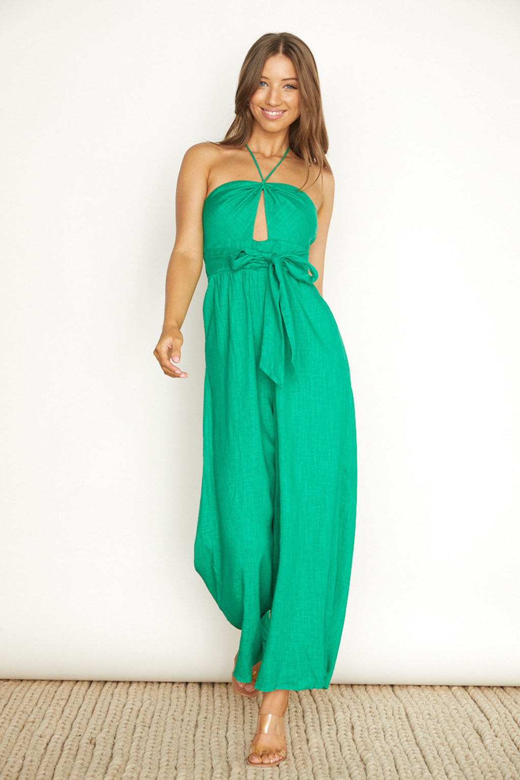 Maravilhosa Keyhole Halter Jumpsuit Green by Selfie Leslie