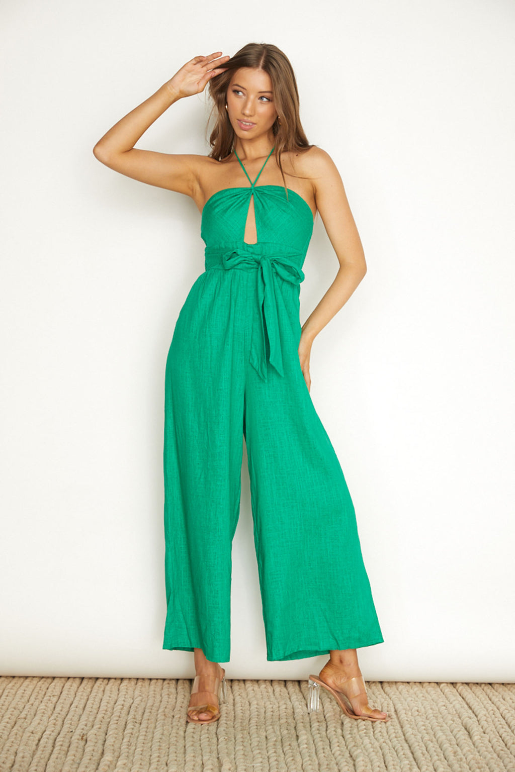 Maravilhosa Keyhole Halter Jumpsuit Green by Selfie Leslie