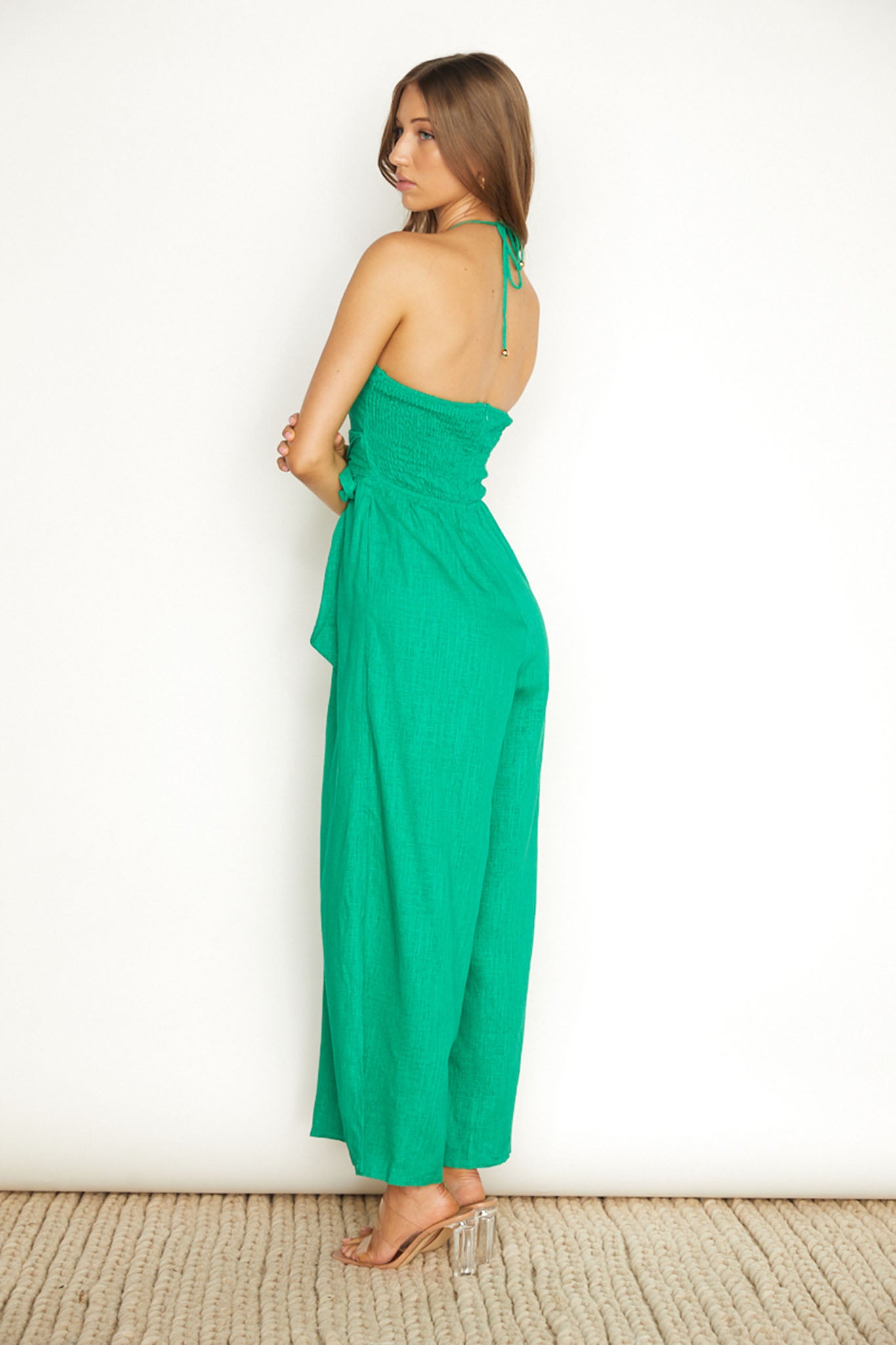 Maravilhosa Keyhole Halter Jumpsuit Green by Selfie Leslie