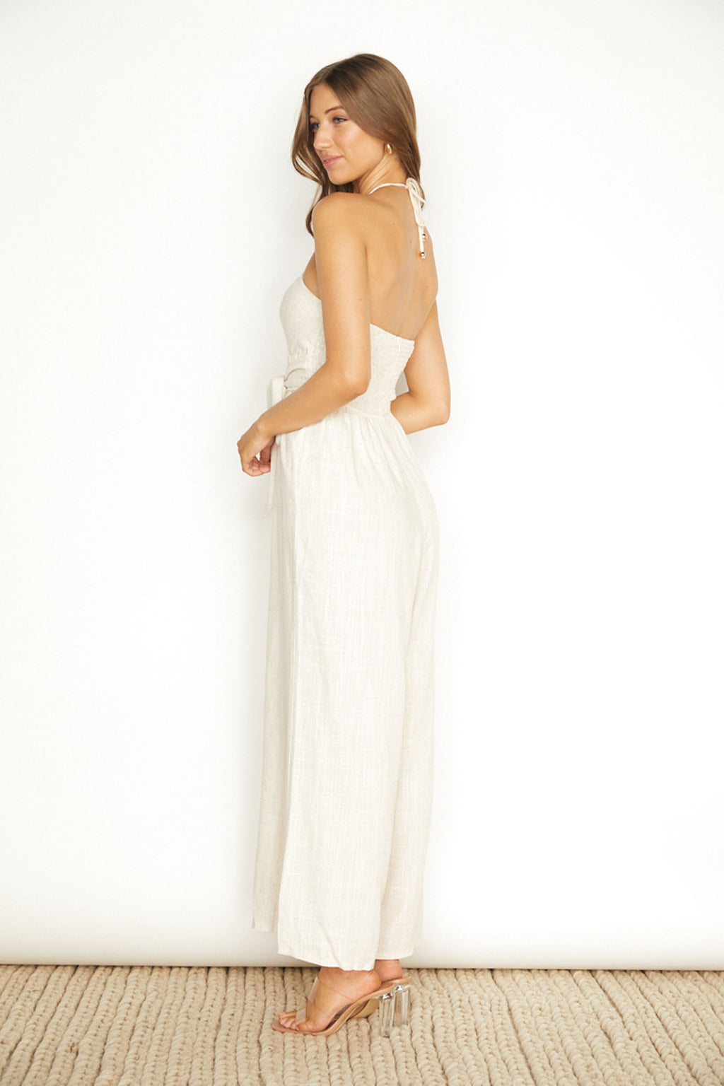 Maravilhosa Keyhole Halter Jumpsuit Oatmeal by Selfie Leslie