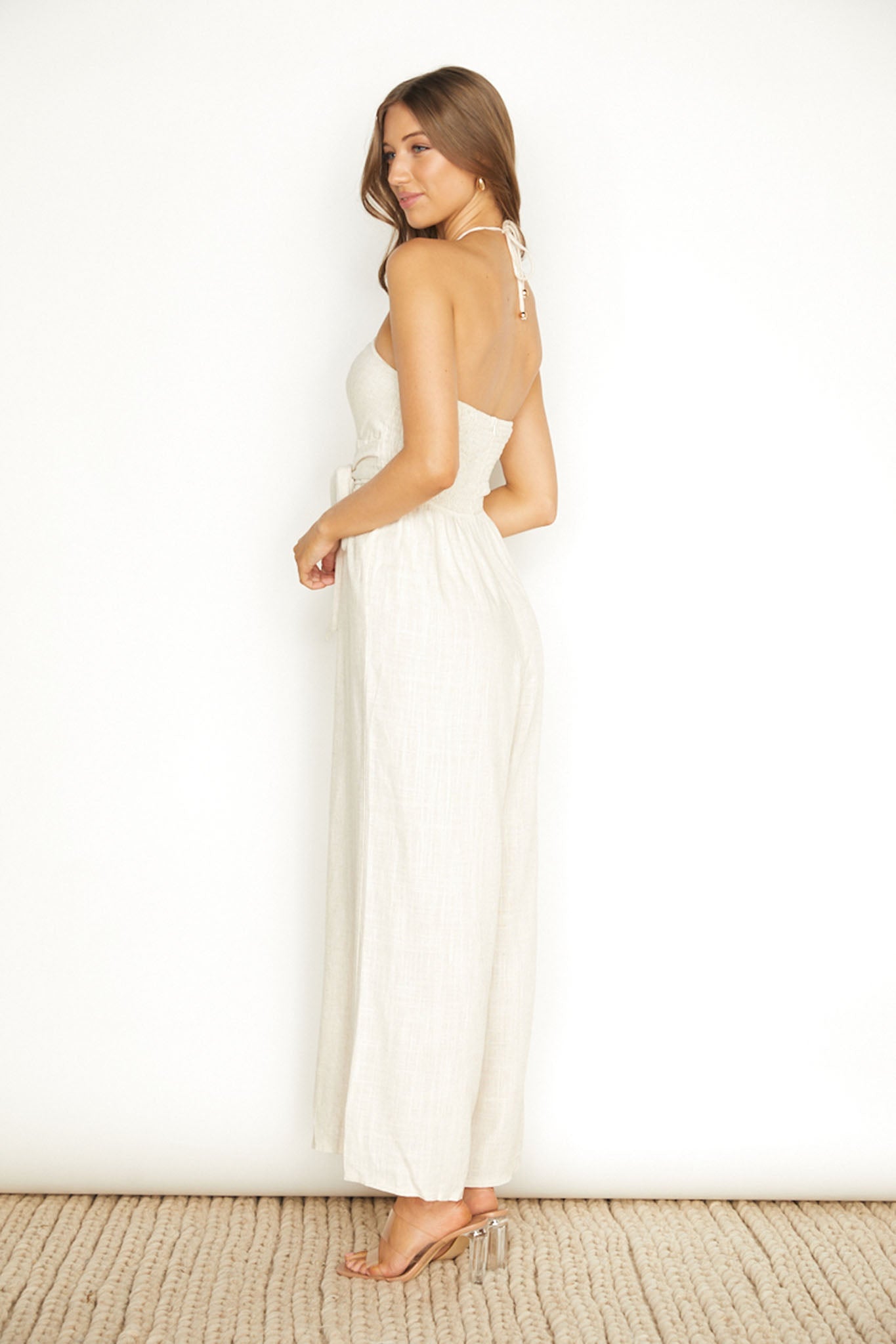 Maravilhosa Keyhole Halter Jumpsuit Oatmeal by Selfie Leslie