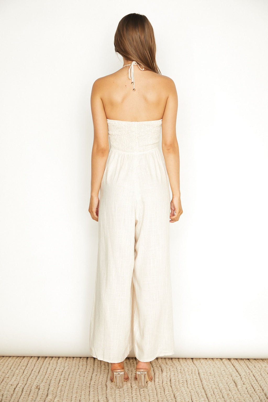 Maravilhosa Keyhole Halter Jumpsuit Oatmeal by Selfie Leslie