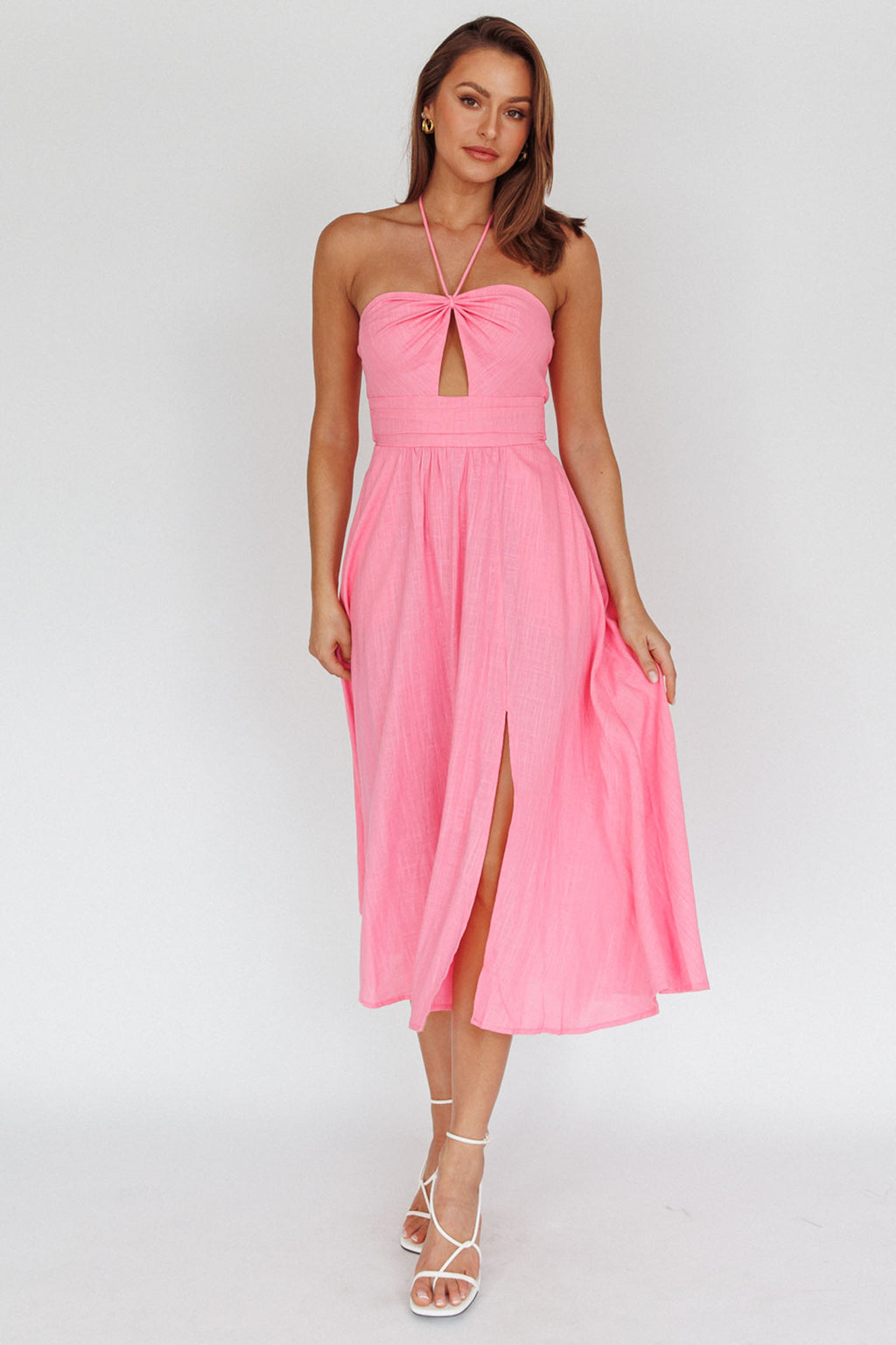 Maravilhosa Keyhole Halter Midi Dress Pink by Selfie Leslie