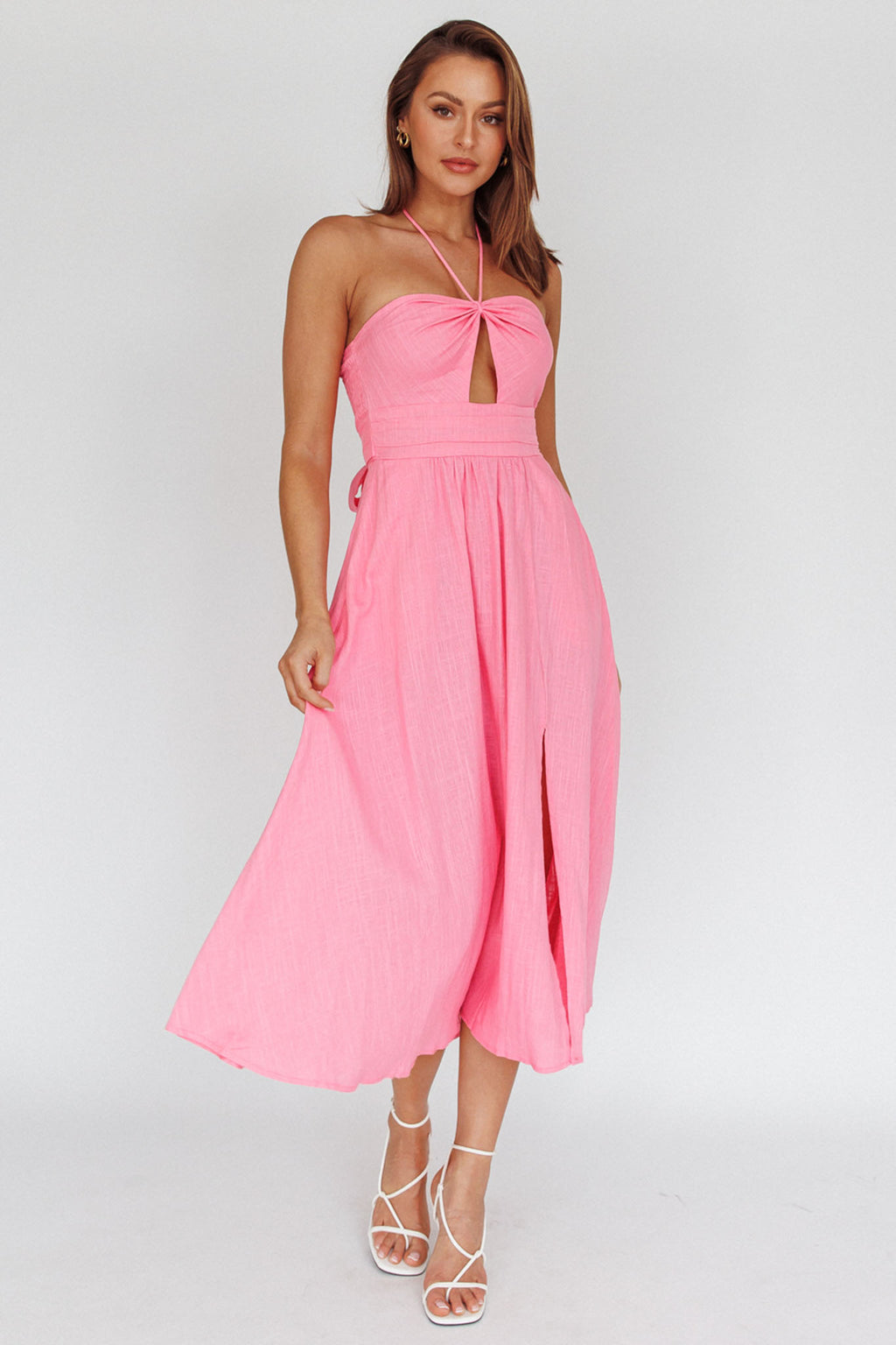 Maravilhosa Keyhole Halter Midi Dress Pink by Selfie Leslie