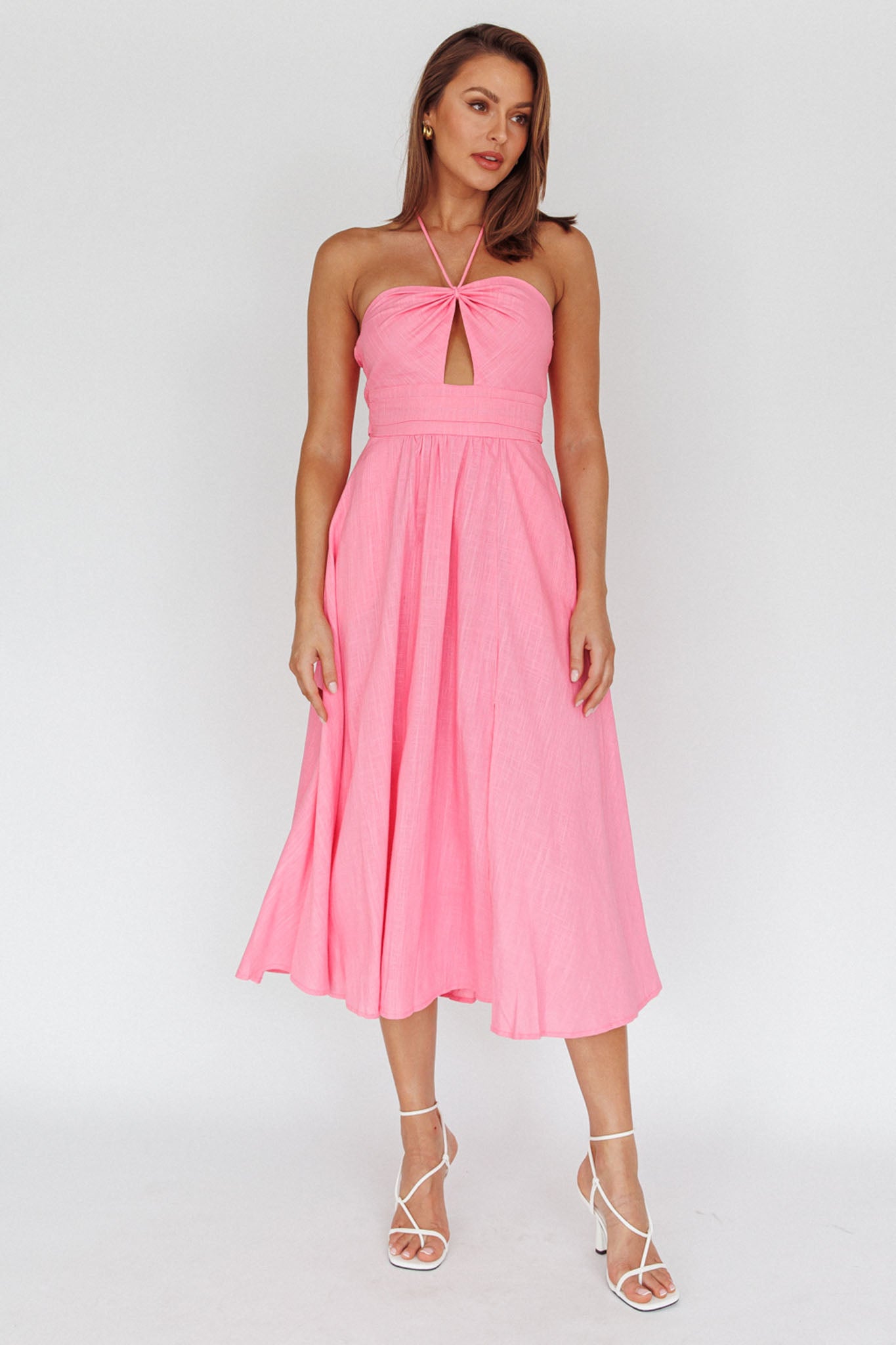 Maravilhosa Keyhole Halter Midi Dress Pink by Selfie Leslie