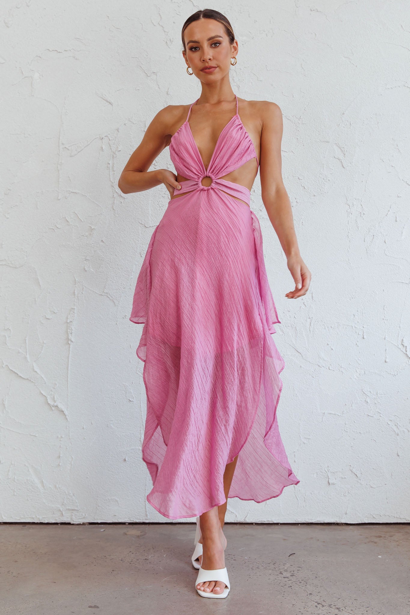 Samia Cut-Out Halterneck Midi Dress Pink by Selfie Leslie