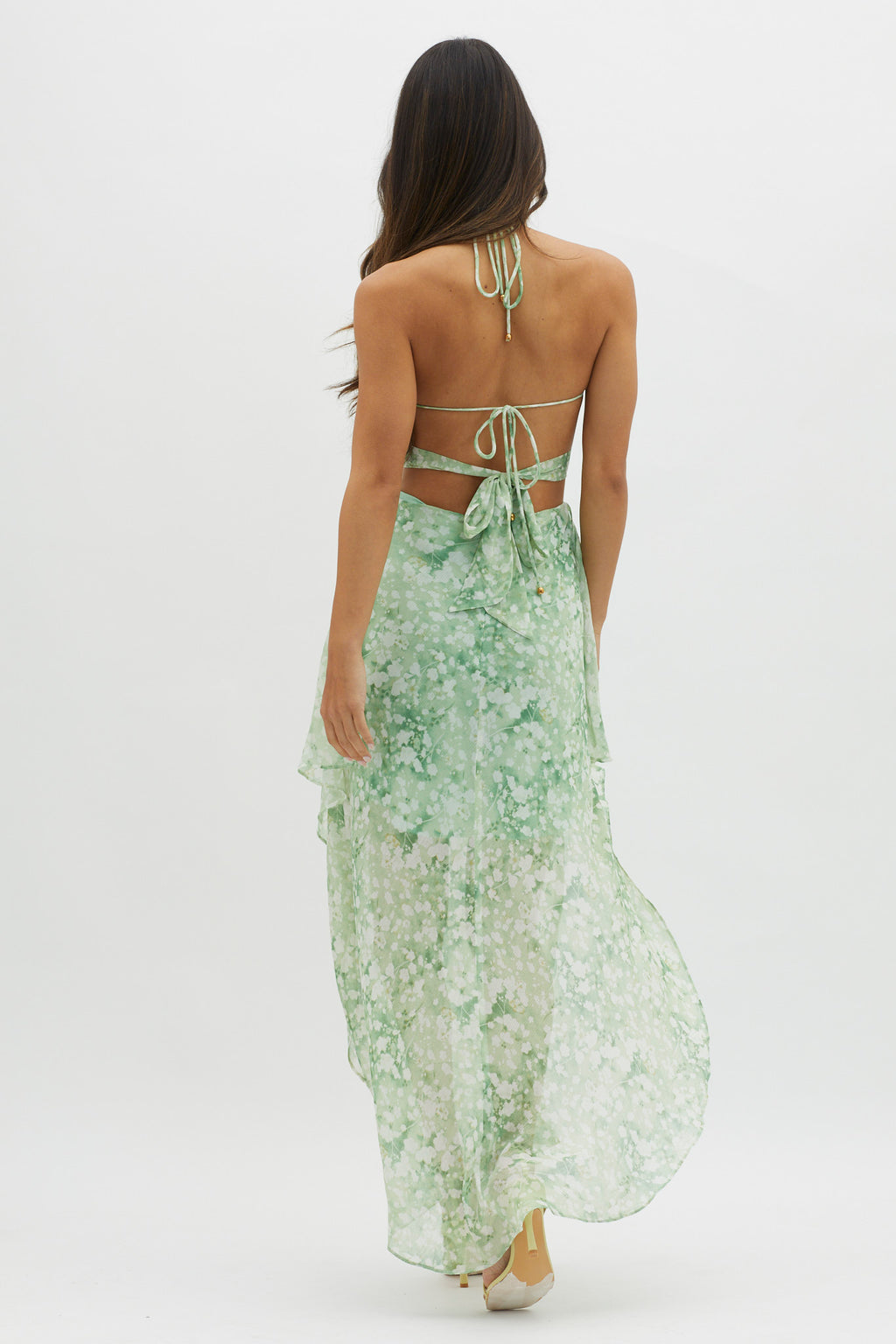 Samia Cut-Out Halterneck Midi Dress Print Green by Selfie Leslie