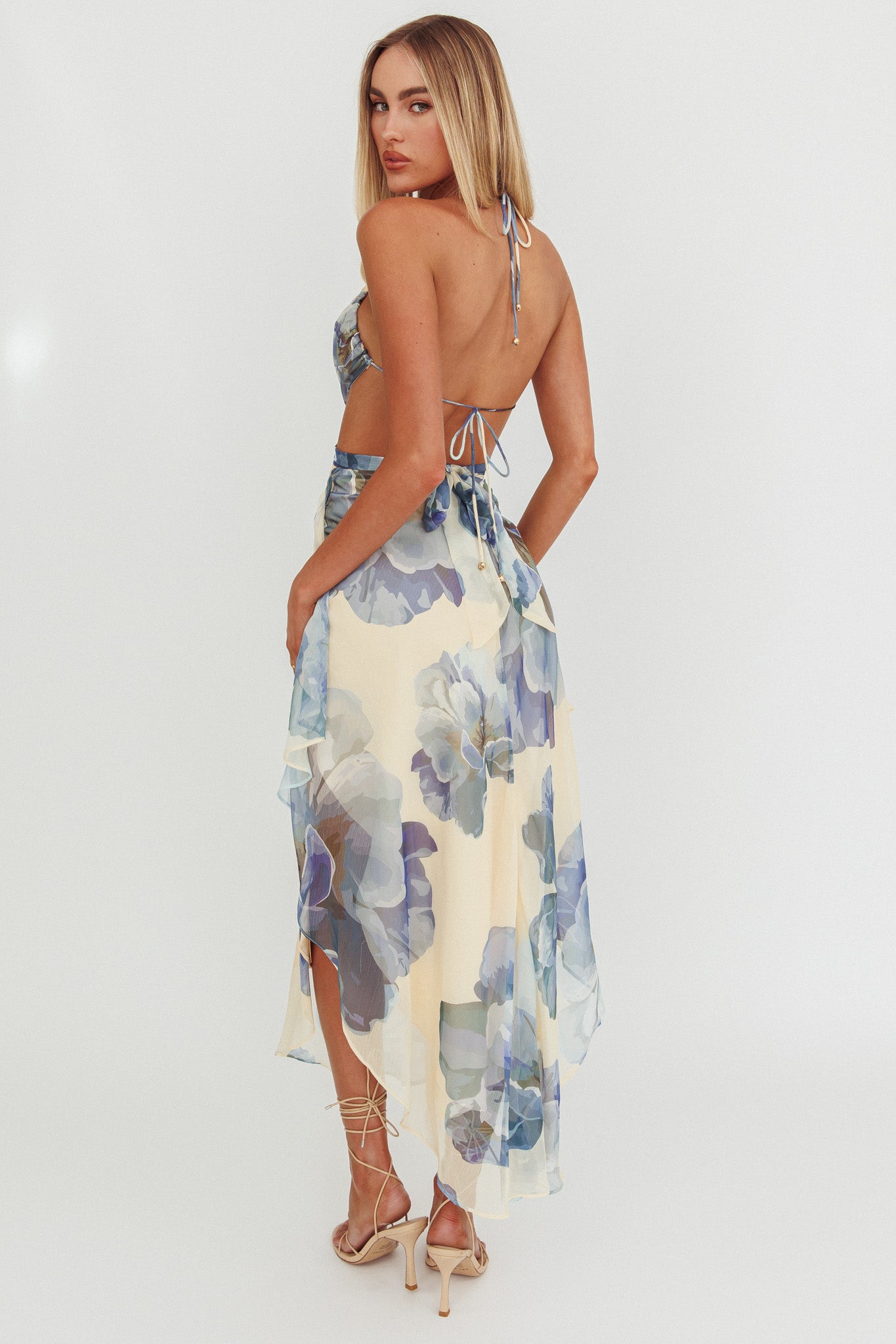 Samia Cut-Out Halterneck Maxi Dress Beige/Blue by Selfie Leslie