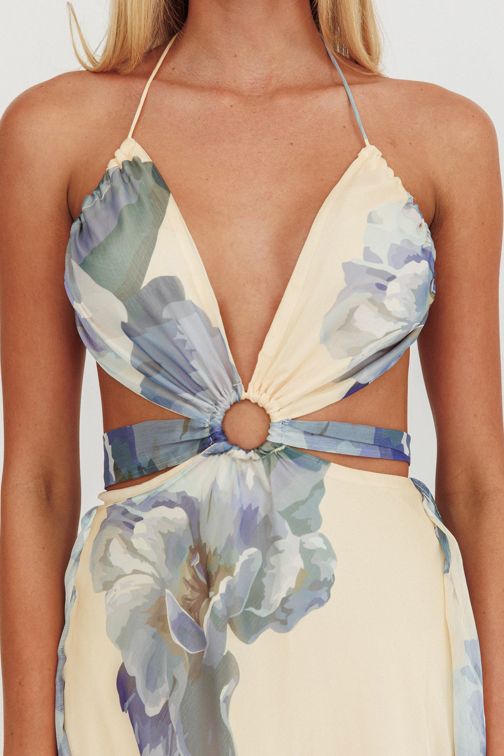 Samia Cut-Out Halterneck Maxi Dress Beige/Blue by Selfie Leslie