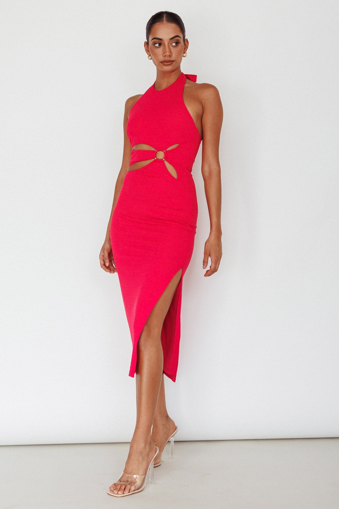 Crystal Skies Cut-Out Feature Midi Dress Fuchsia by Selfie Leslie