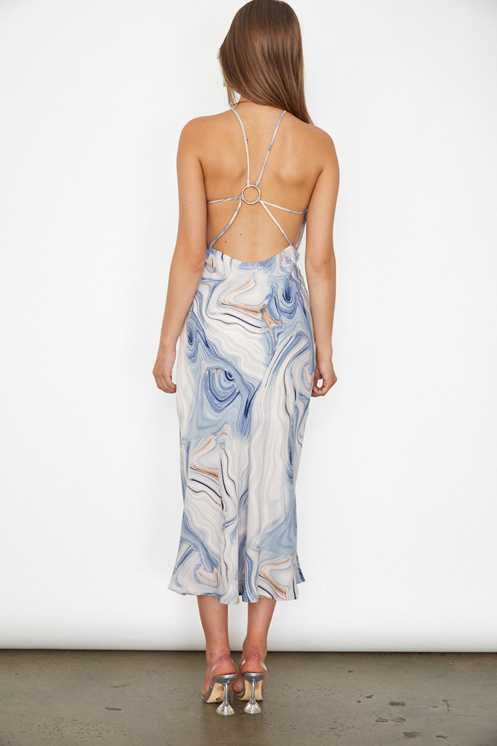 Elanora Strappy Midi Dress Marbled Blue by Selfie Leslie