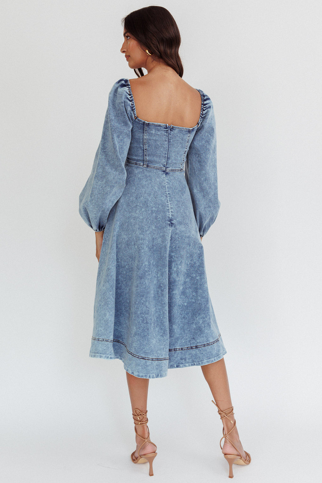 Jeanie Bow Shoulder Midi Dress Denim Blue by Selfie Leslie