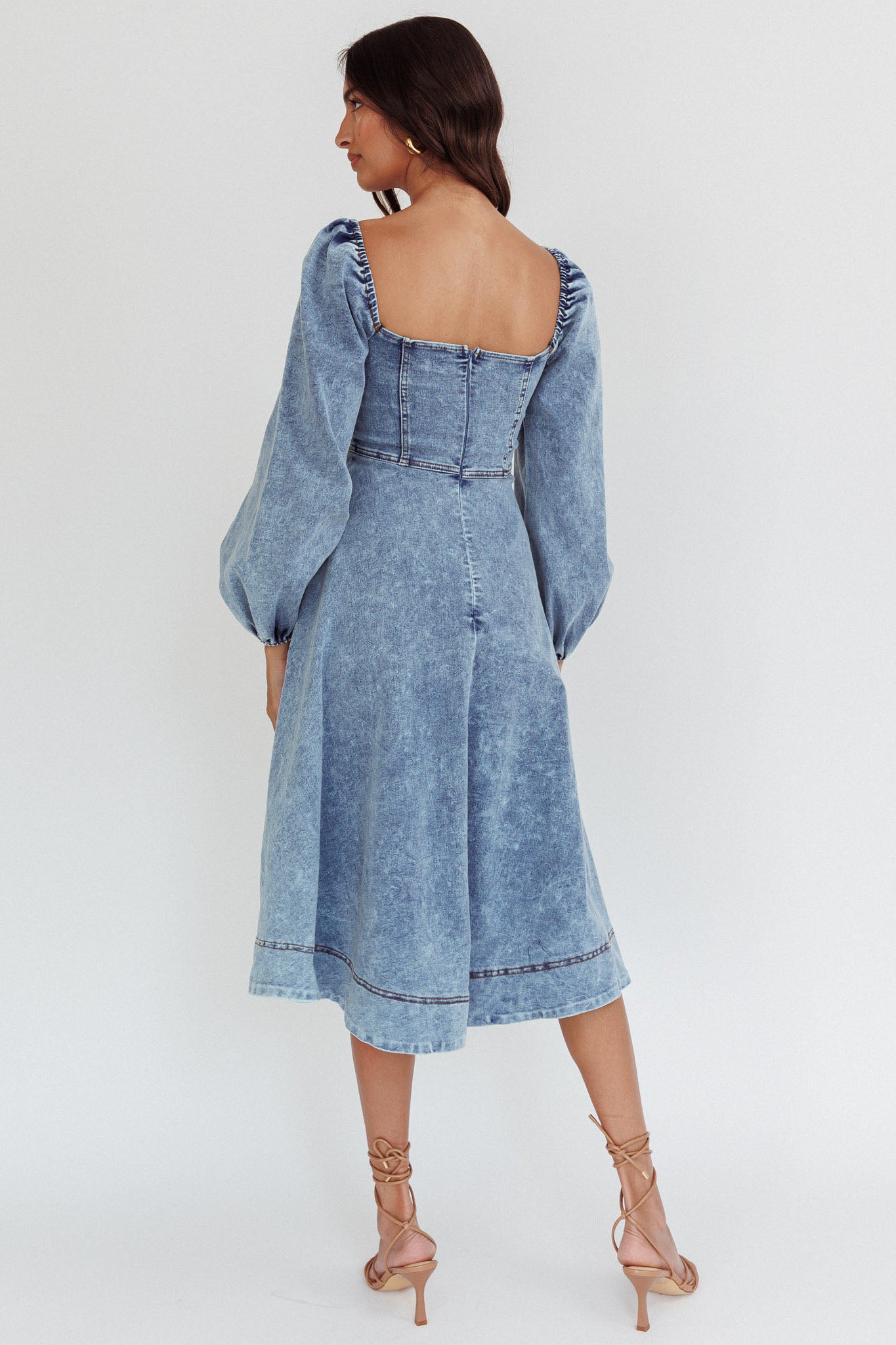 Jeanie Bow Shoulder Midi Dress Denim Blue by Selfie Leslie