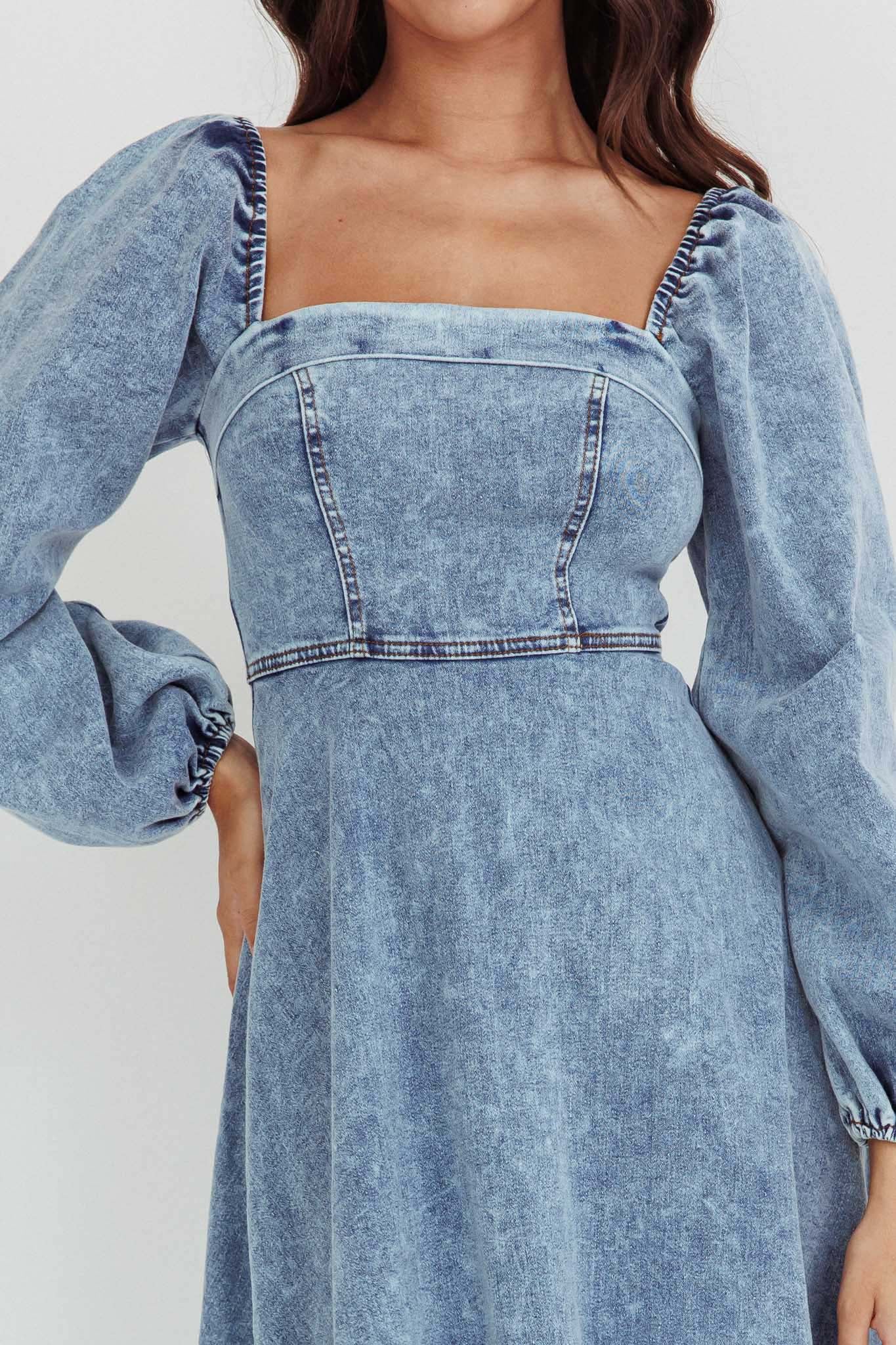 Jeanie Bow Shoulder Midi Dress Denim Blue by Selfie Leslie