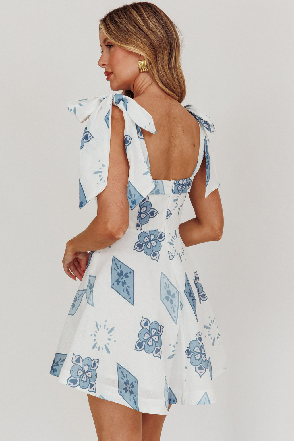 Jeanie Tied Shoulder Mini Dress Blue by Selfie Leslie