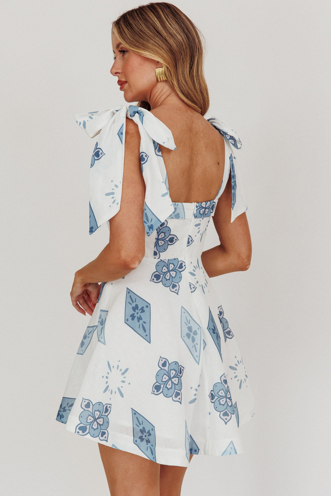 Jeanie Tied Shoulder Mini Dress Blue by Selfie Leslie