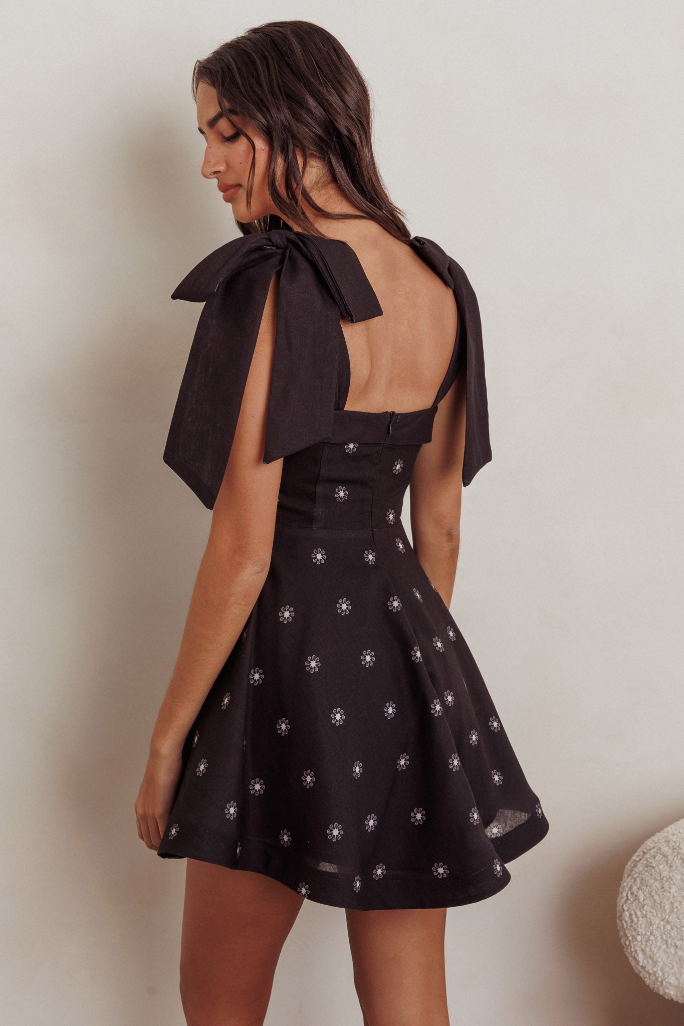 Jeanie Tied Shoulder Mini Dress Black by Selfie Leslie