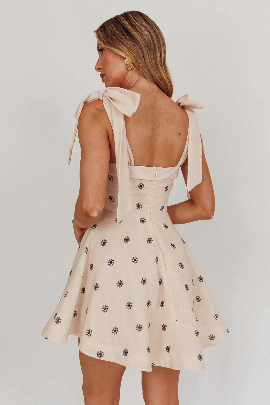 Jeanie Tied Shoulder Mini Dress Oat by Selfie Leslie