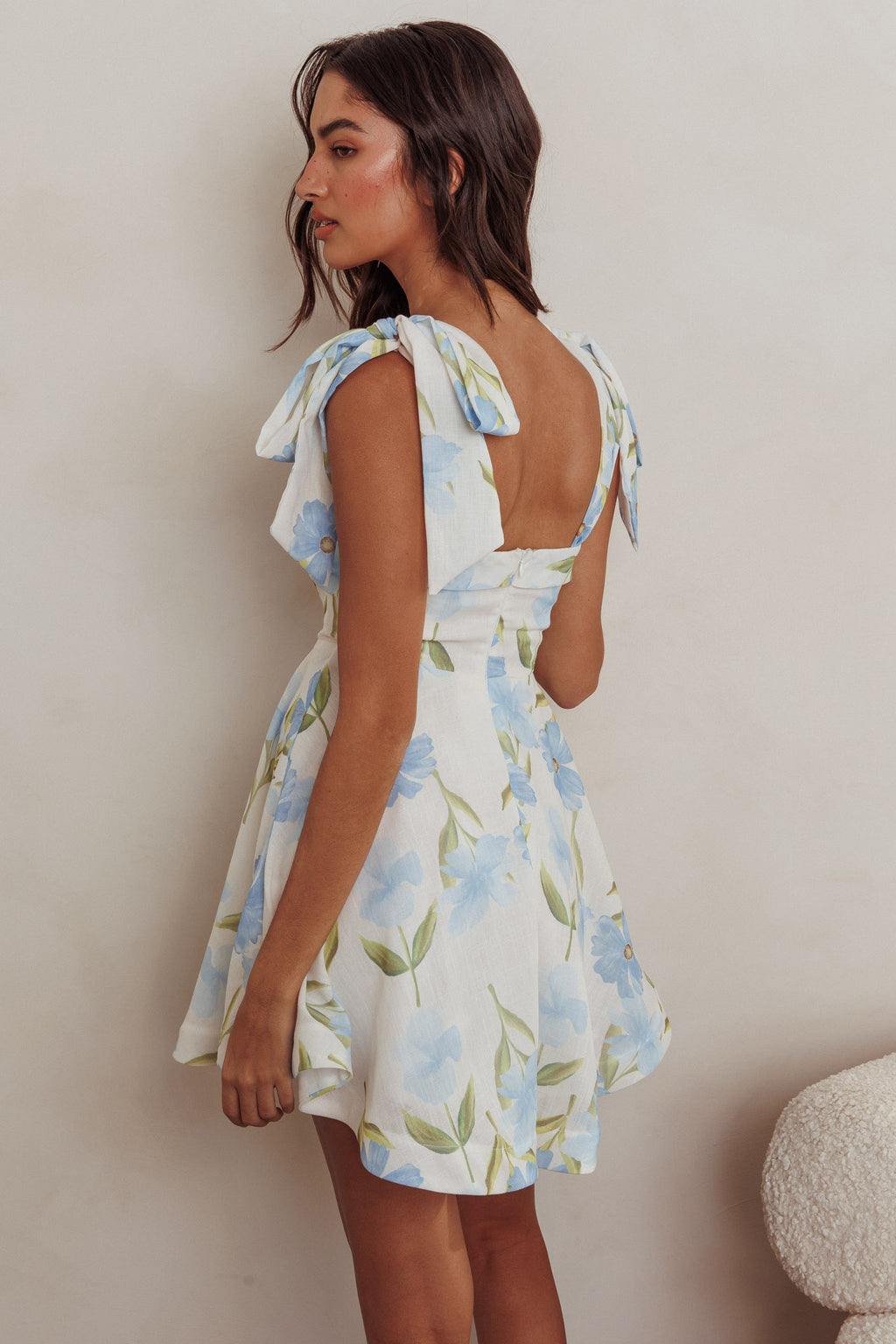 Jeanie Tied Shoulder Mini Dress Flower Blue by Selfie Leslie