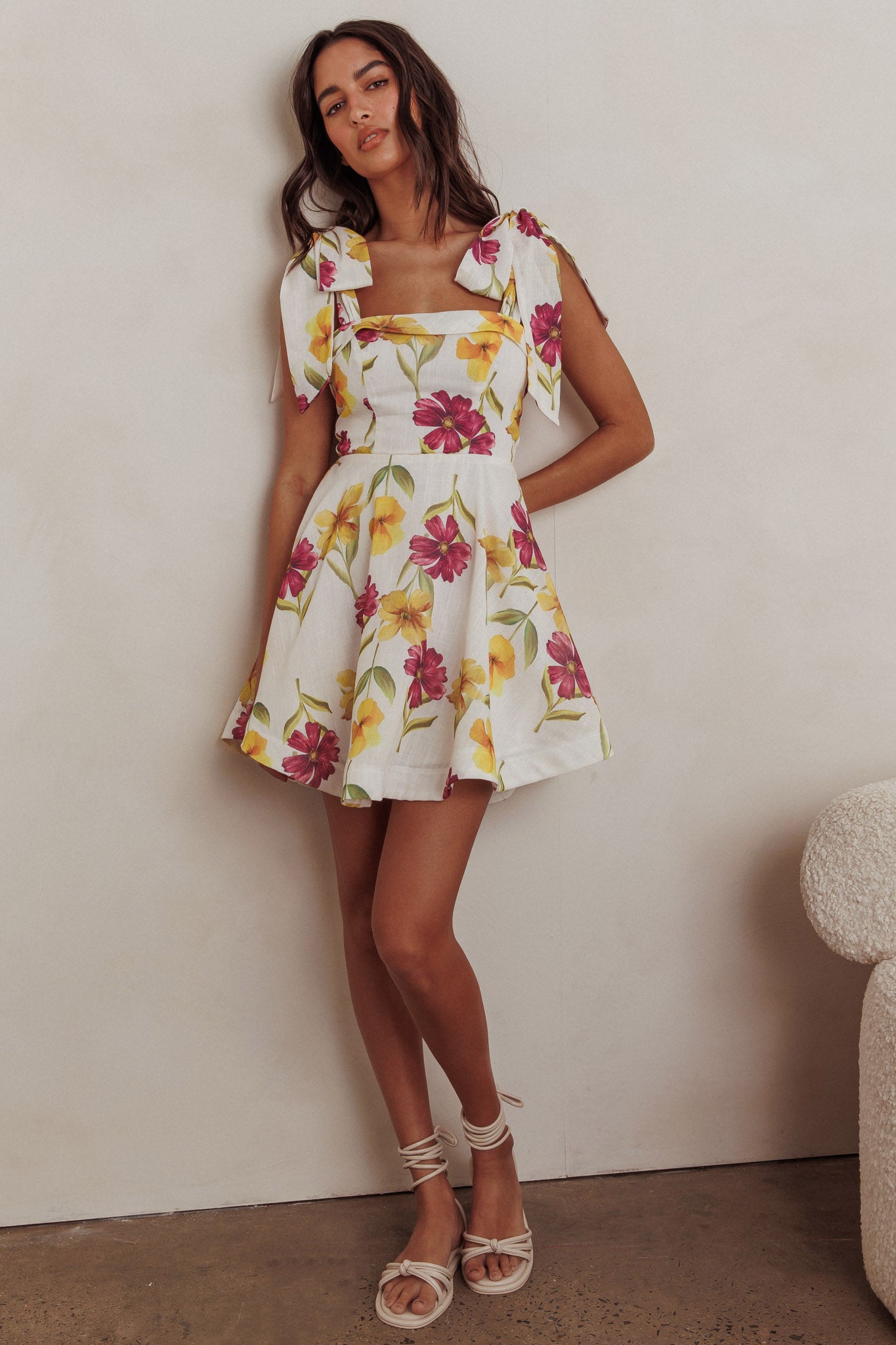 Jeanie Tied Shoulder Mini Dress Flower Purple by Selfie Leslie