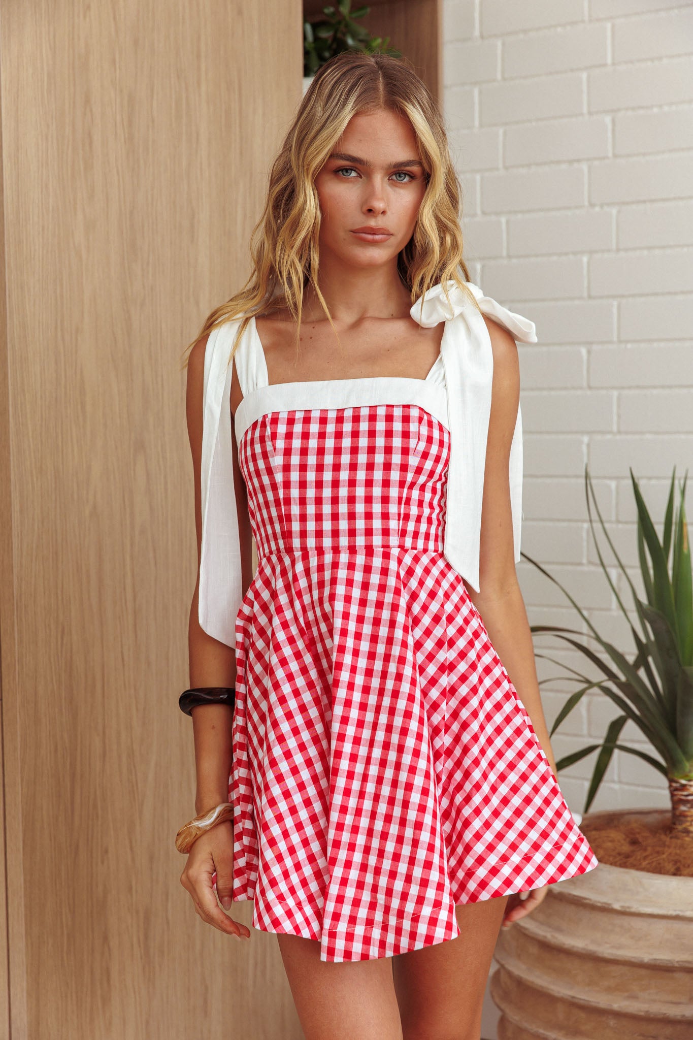 open lace back dress Red & White Retro Inspired Gingham Swing Dress Small
