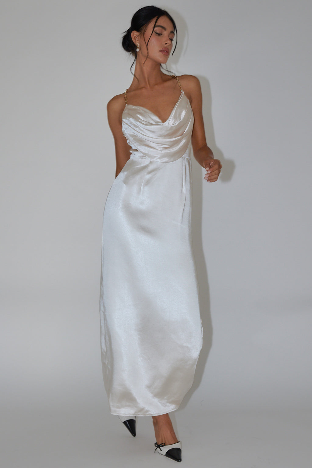 Emanuella Chain Strap Satin Midi Dress Champagne by Selfie Leslie