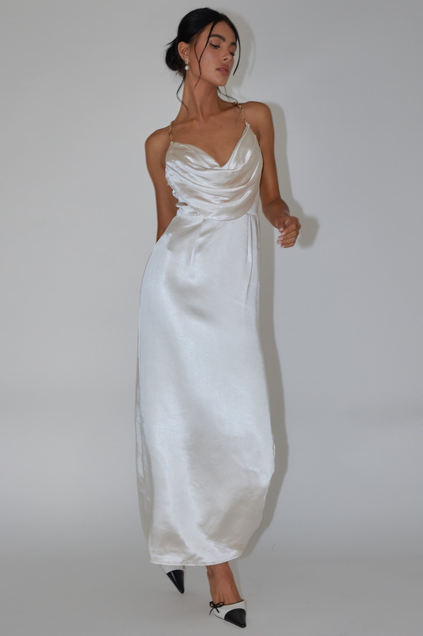 Emanuella Chain Strap Satin Midi Dress Champagne by Selfie Leslie