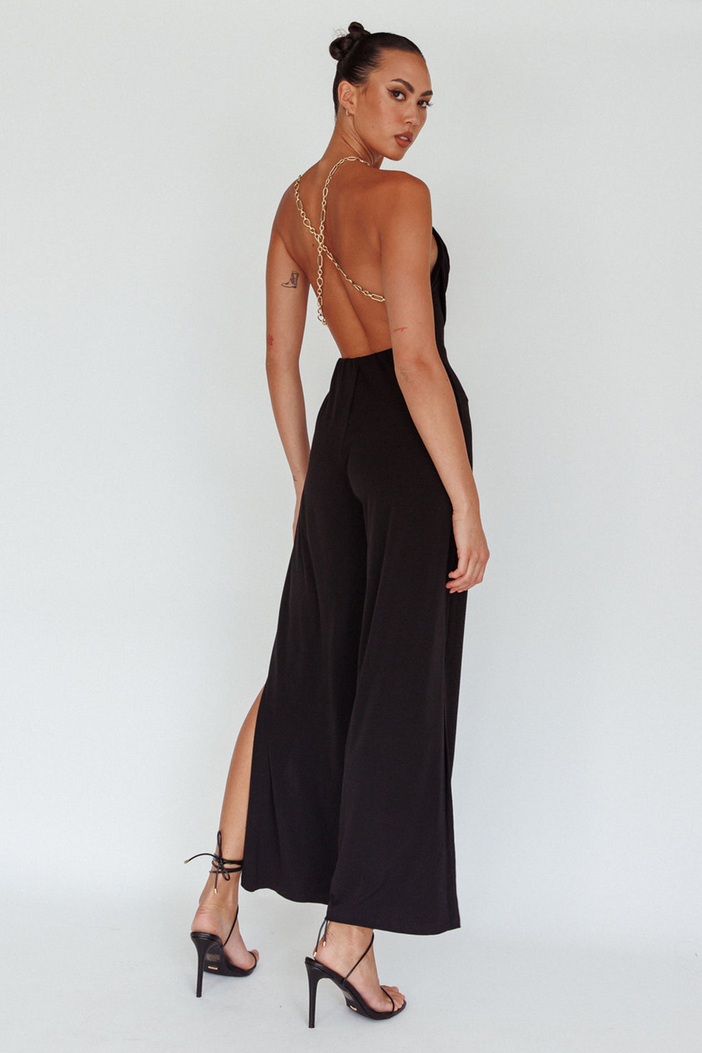 Emanuella Chain Strap Jumpsuit Black by Selfie Leslie