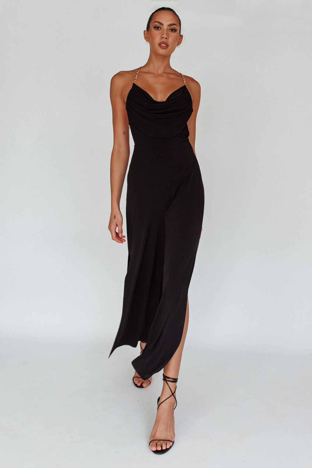 Emanuella Chain Strap Jumpsuit Black by Selfie Leslie