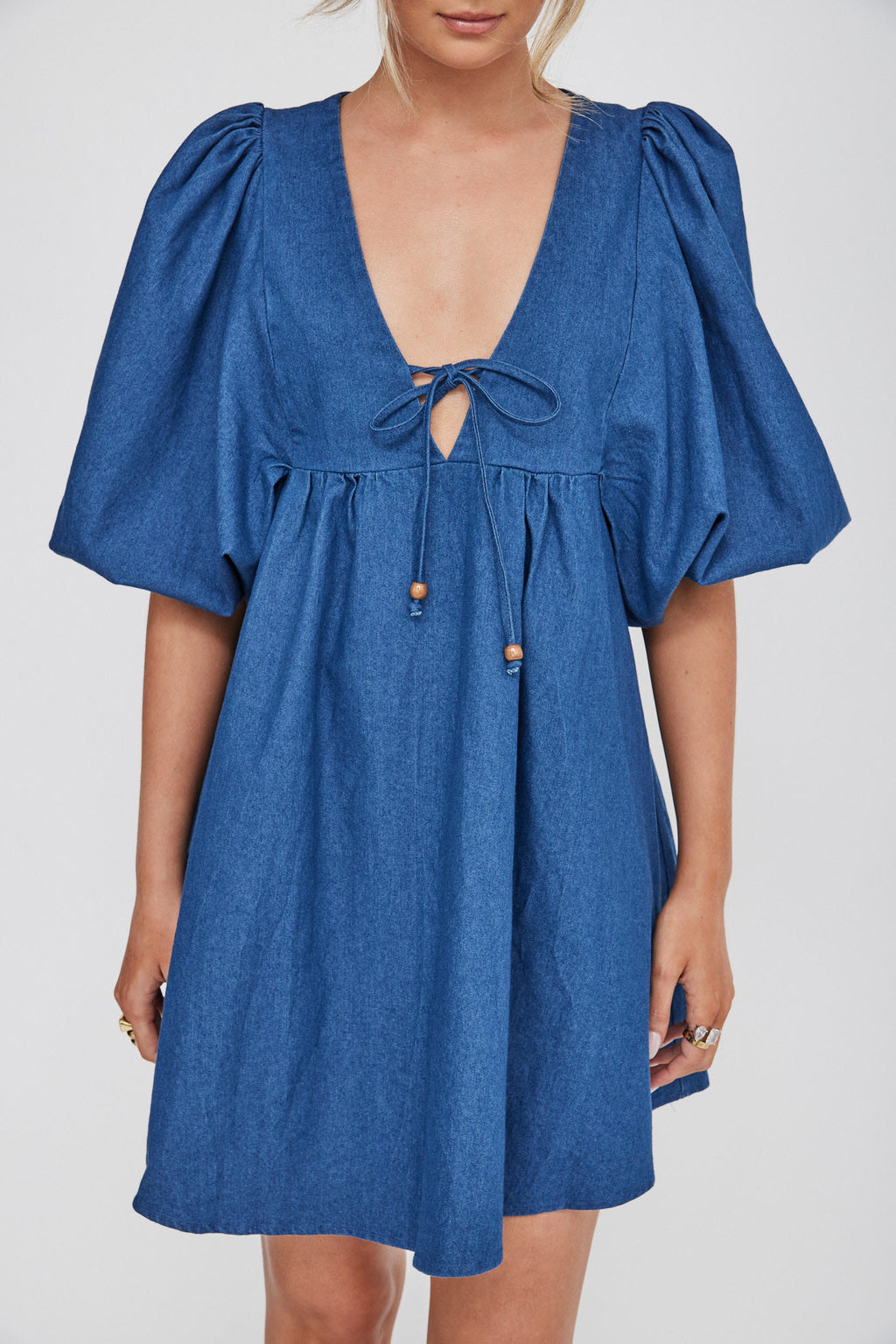 New Haven Puff Sleeve Swing Dress Indigo by Selfie Leslie