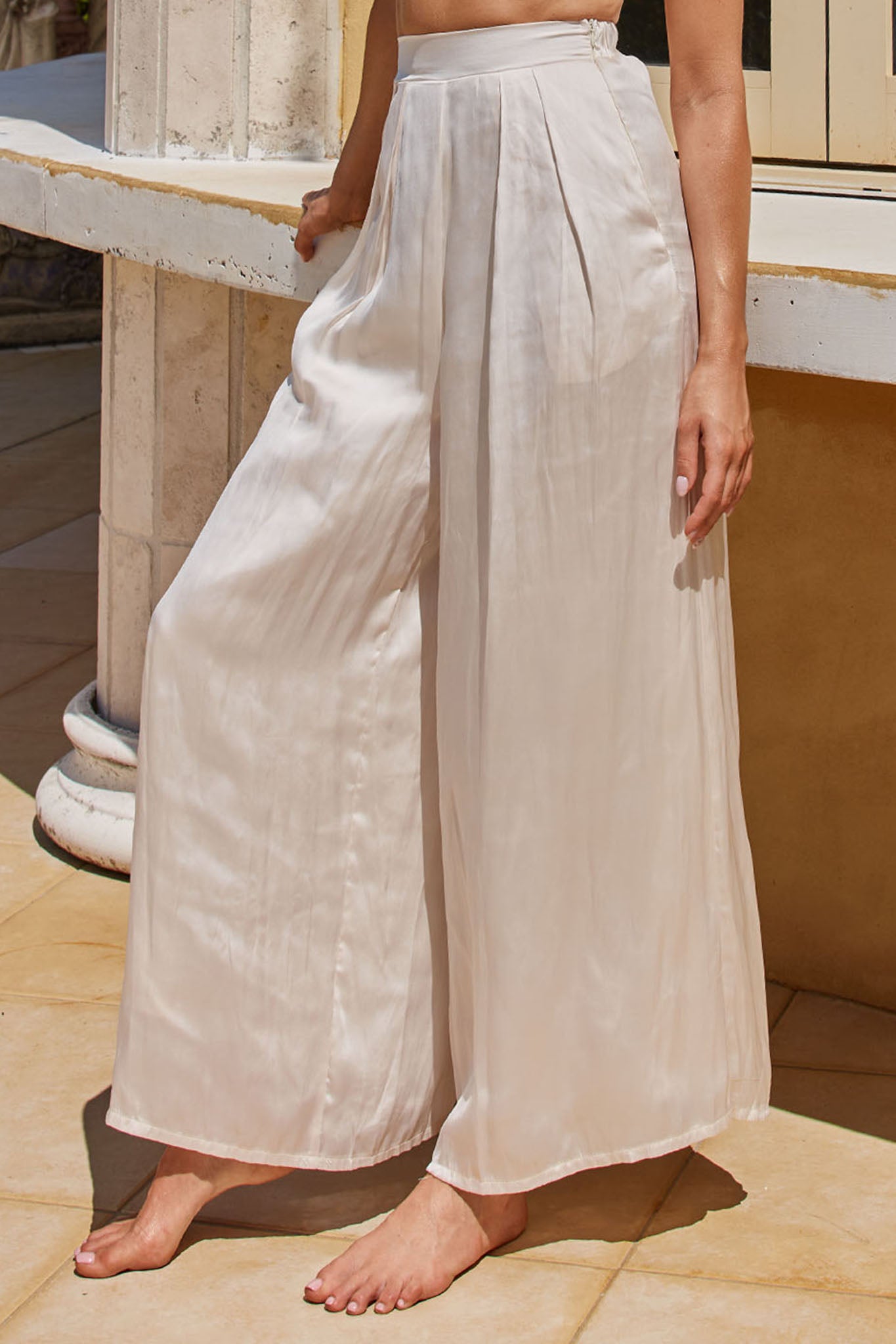 Tammi Wide Leg Satin Pants Oyster by Selfie Leslie
