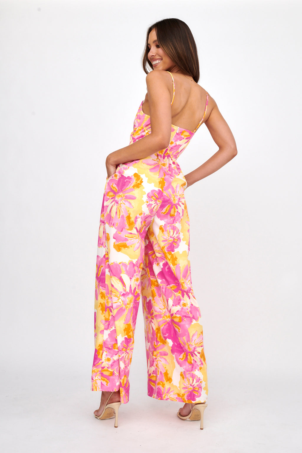 Tammi Cut-Out Waist Jumpsuit Floral Blush by Selfie Leslie