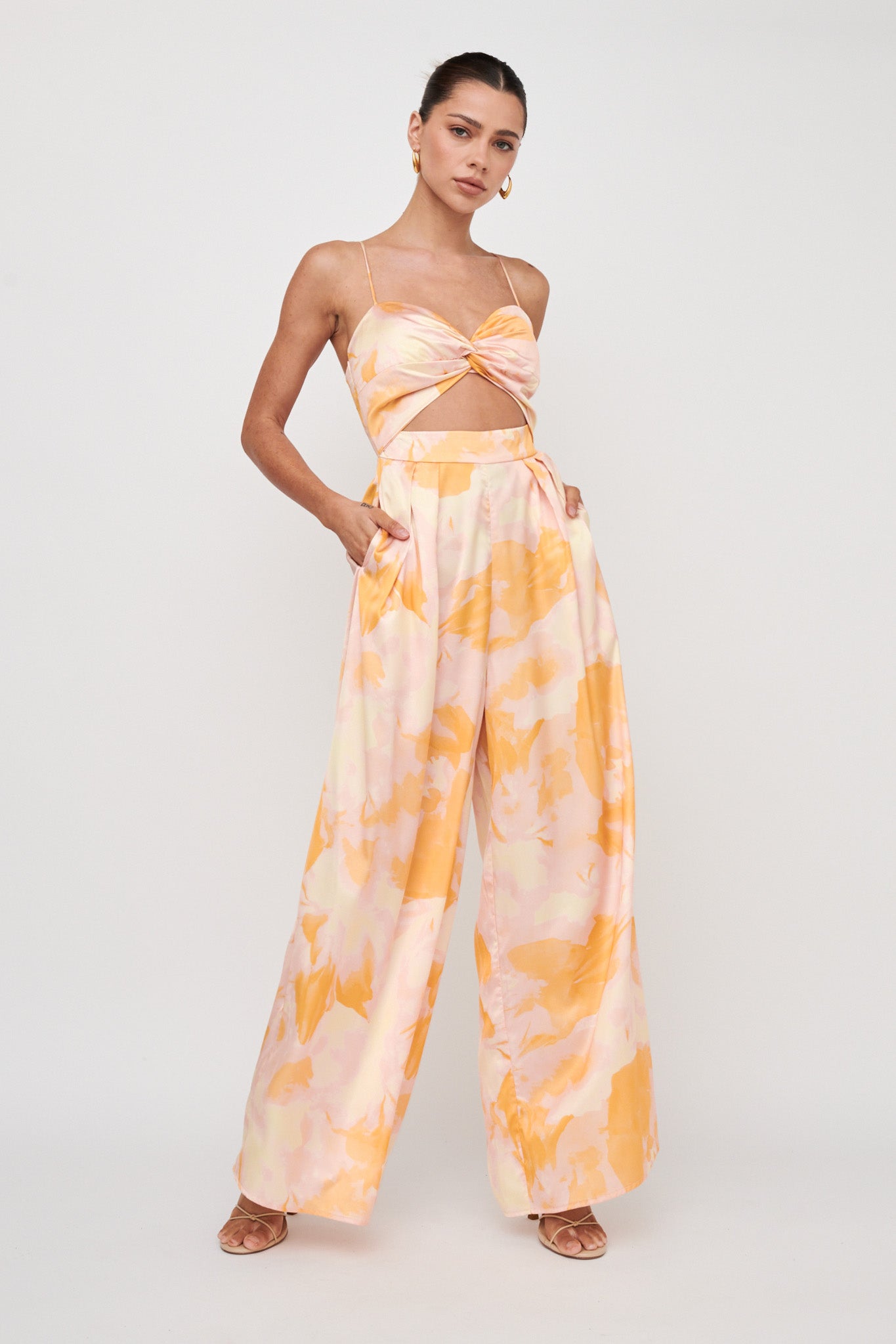 Tammi Cut-Out Waist Jumpsuit Abstract Yellow by Selfie Leslie