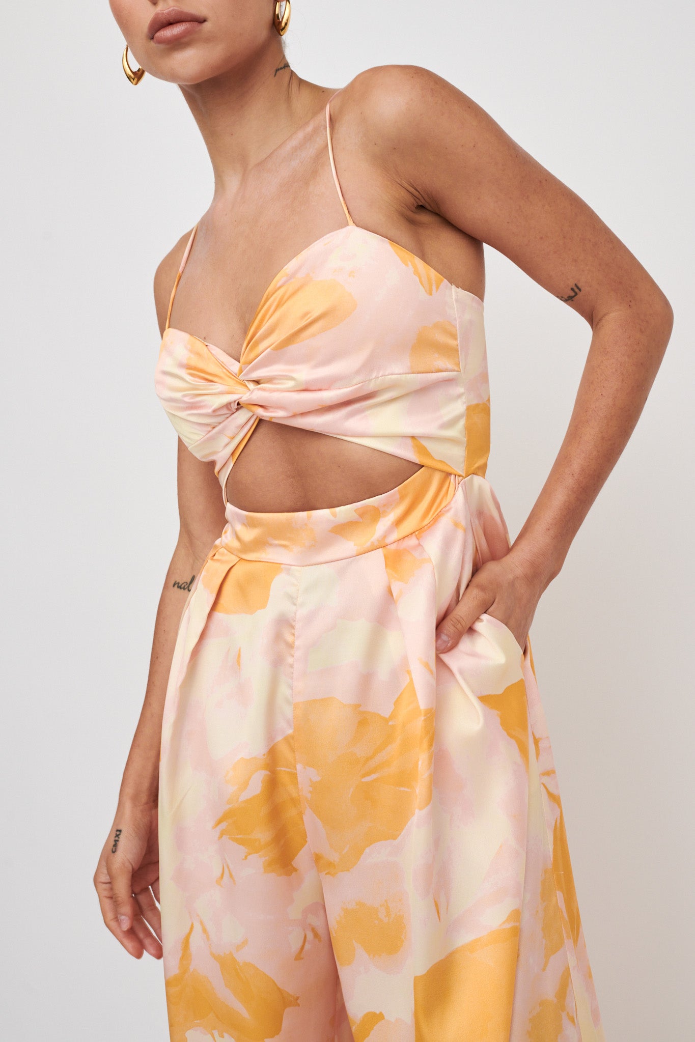 Tammi Cut-Out Waist Jumpsuit Abstract Yellow by Selfie Leslie
