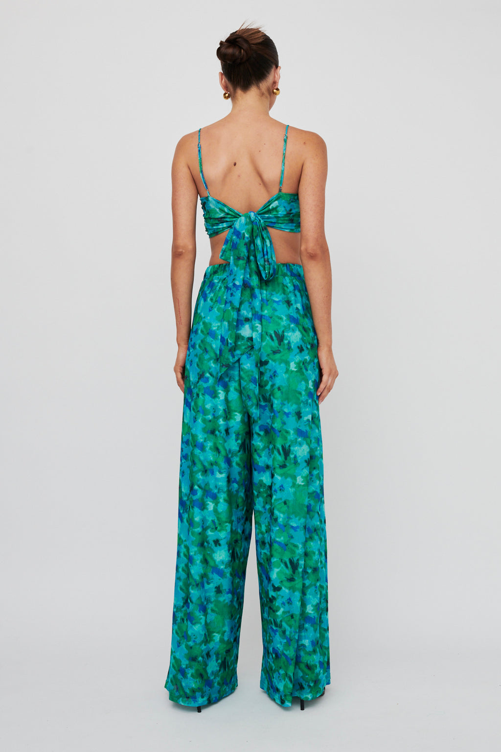 Tammi Wide Leg Satin Pants Floral Green by Selfie Leslie