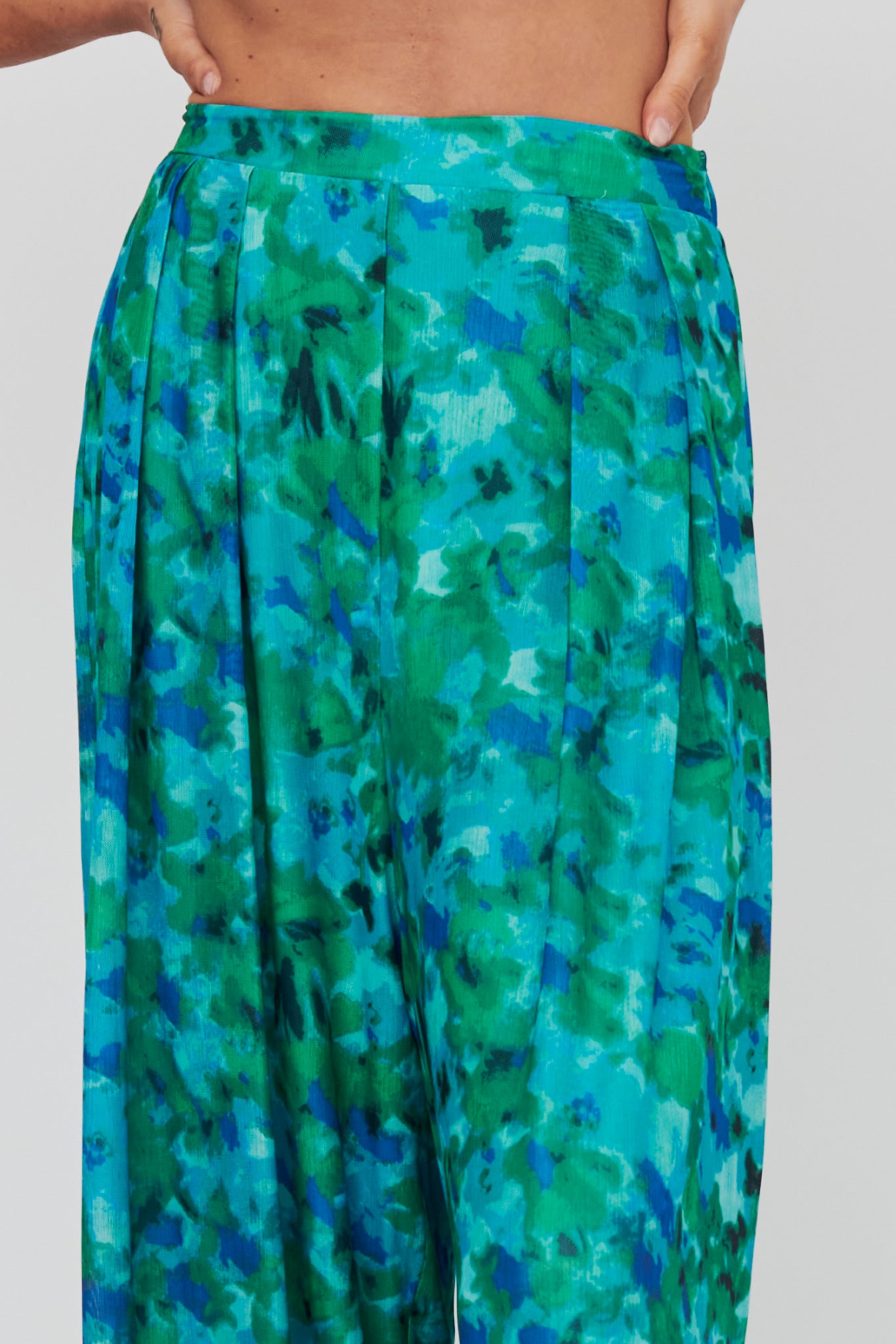Tammi Wide Leg Satin Pants Floral Green by Selfie Leslie