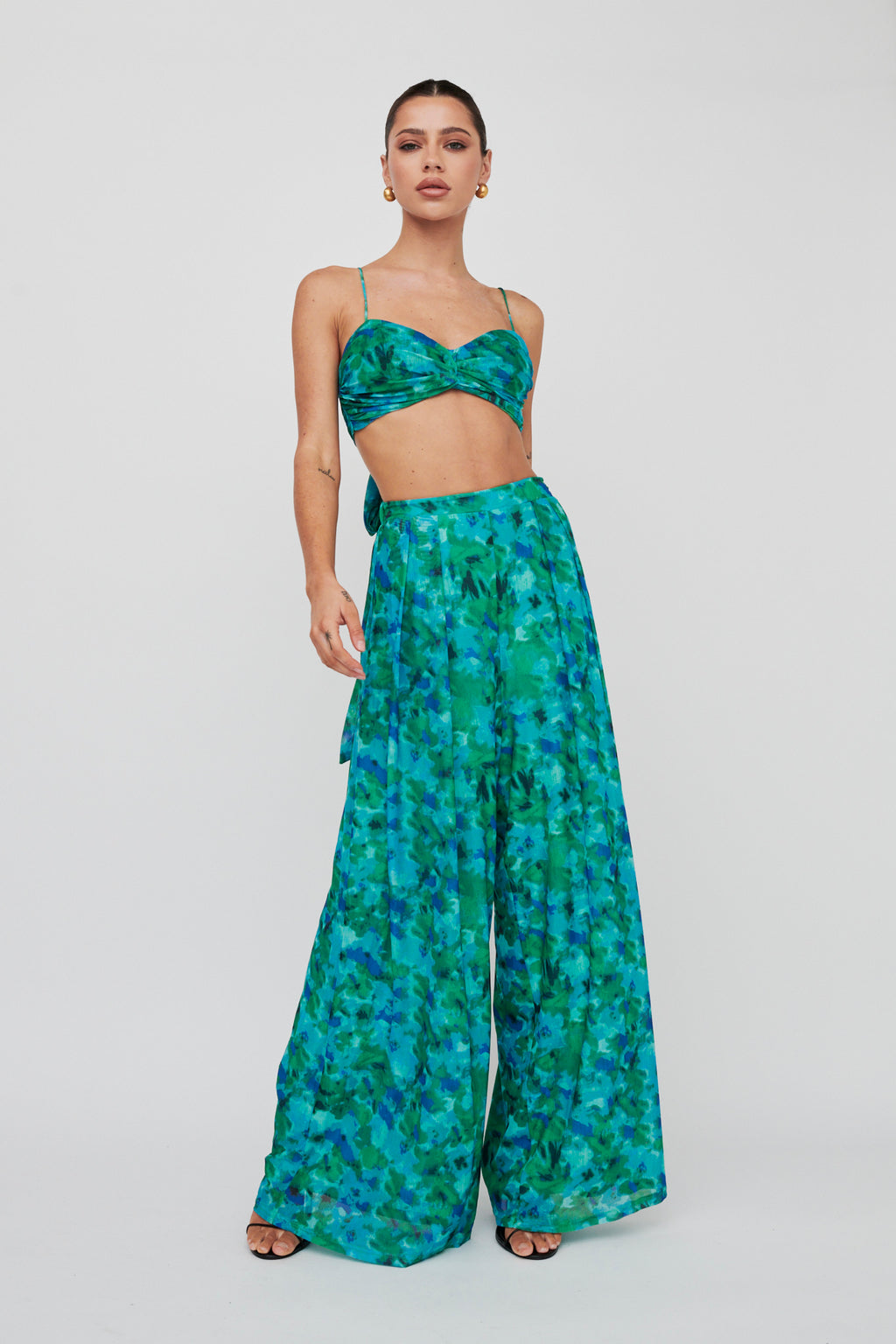 Tammi Tied Back Crop Top Floral Green by Selfie Leslie