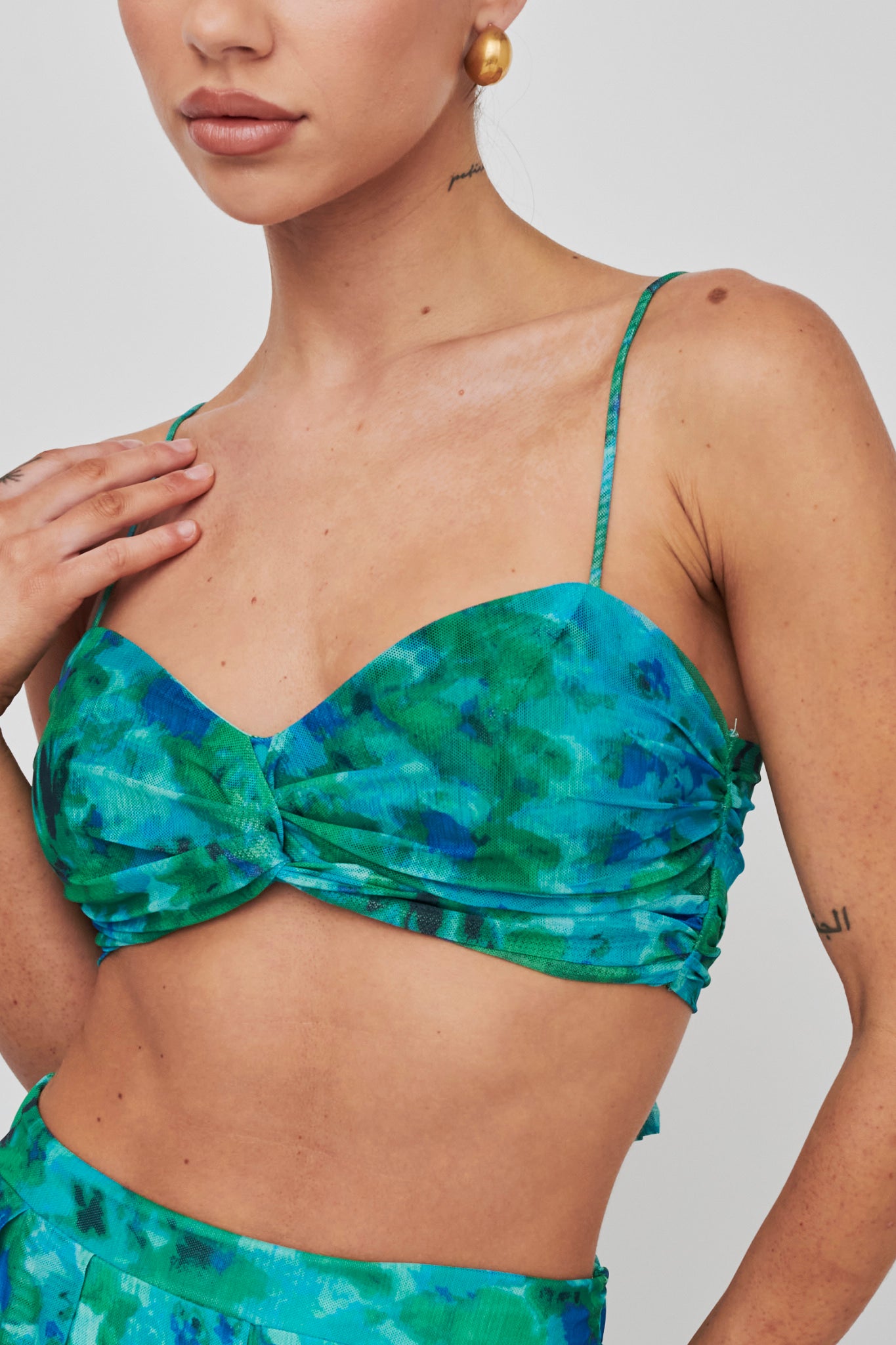 Tammi Tied Back Crop Top Floral Green by Selfie Leslie