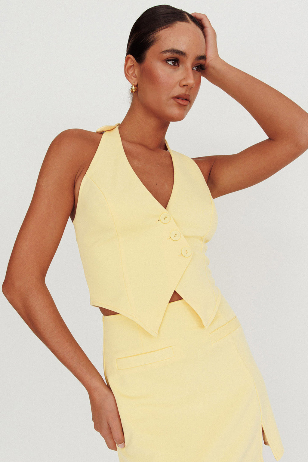 Tammi Halter Vest Top Lemon by Selfie Leslie