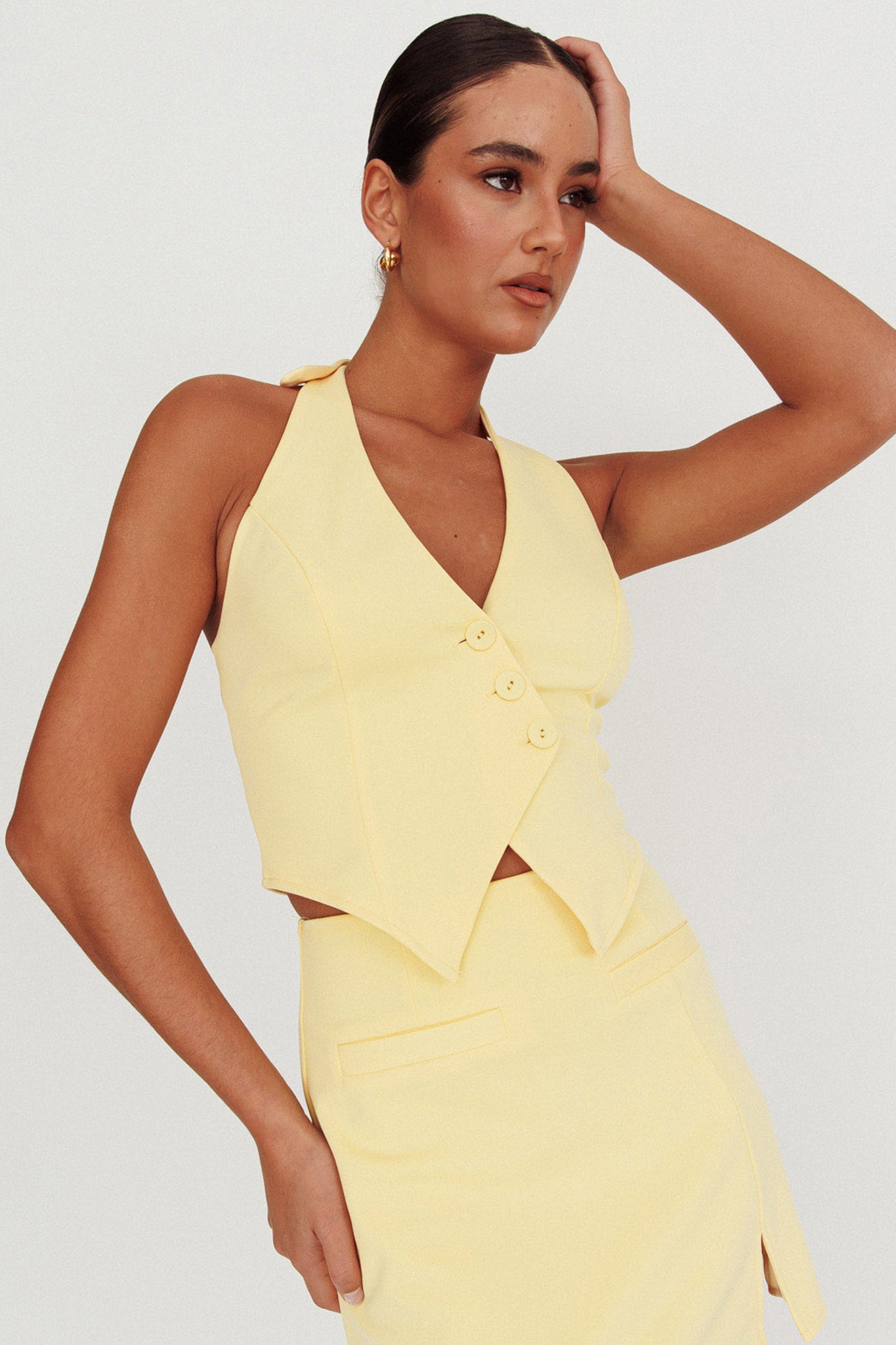 Tammi Halter Vest Top Lemon by Selfie Leslie