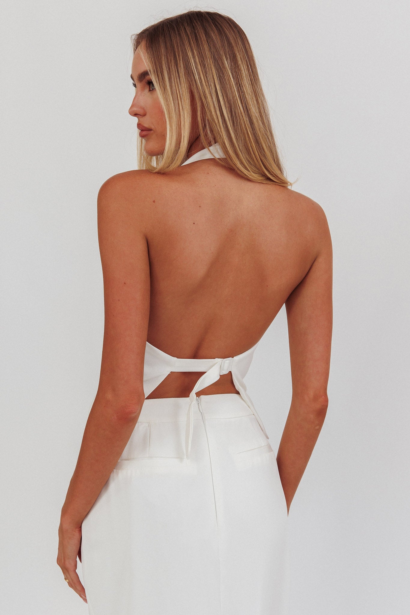 Tammi Halter Buckle Vest Top Off White by Selfie Leslie