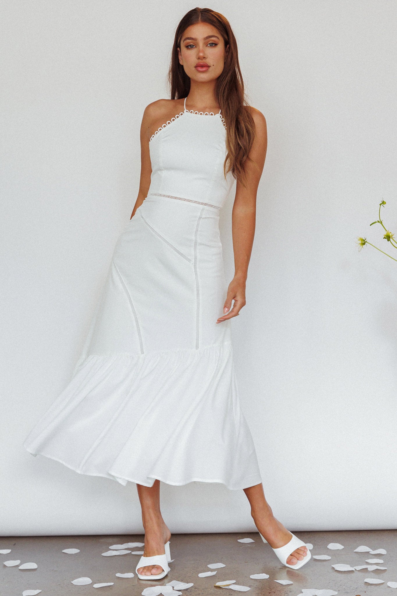 Felini Criss-Cross Back Flounce Midi Dress White by Selfie Leslie