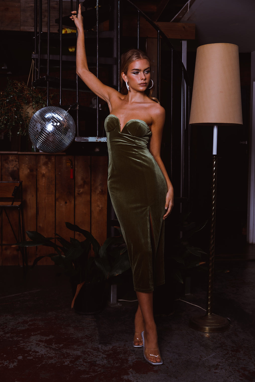 Must Be Fate Velvet Midi Dress Olive by Selfie Leslie