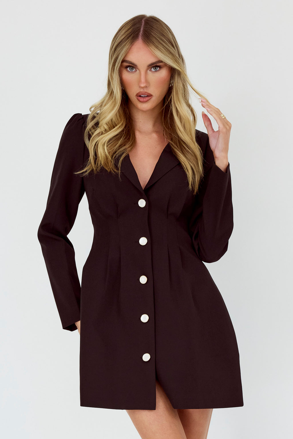 Miracle Button Front Pintuck Mini Dress Black by Selfie Leslie