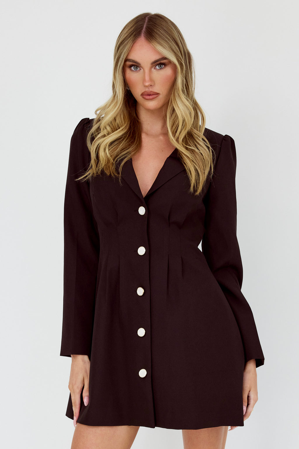 Miracle Button Front Pintuck Mini Dress Black by Selfie Leslie