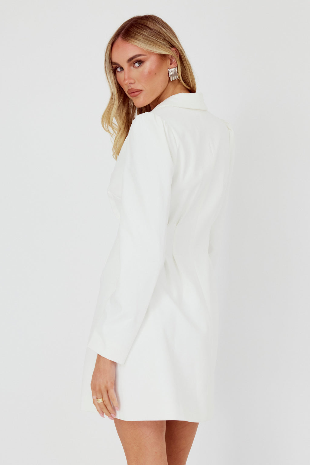 Miracle Button Front Pintuck Mini Dress White by Selfie Leslie